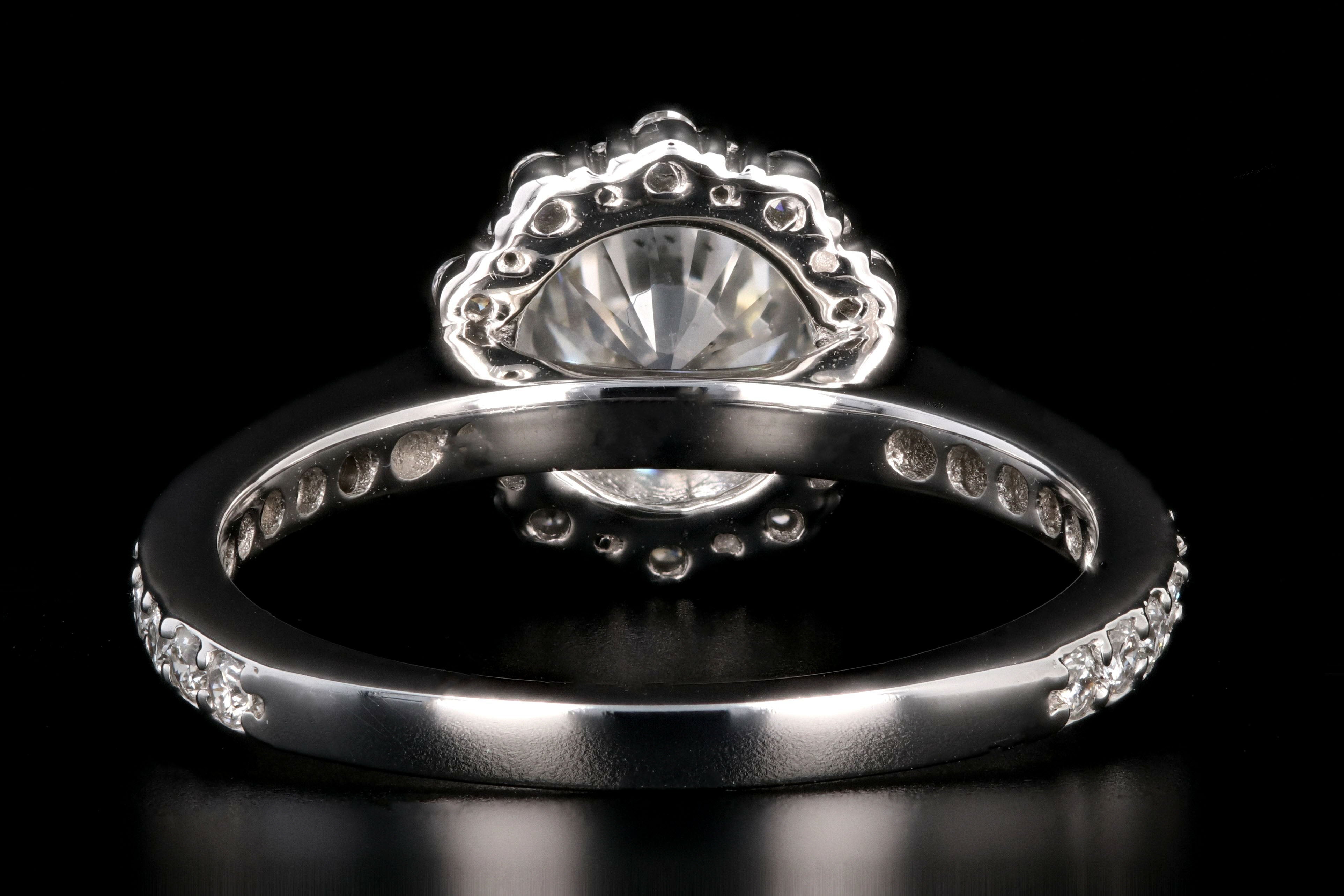 New 18K White Gold 1.03 Carat Round Brilliant Diamond Halo Engagement Ring GIA Certified - Queen May