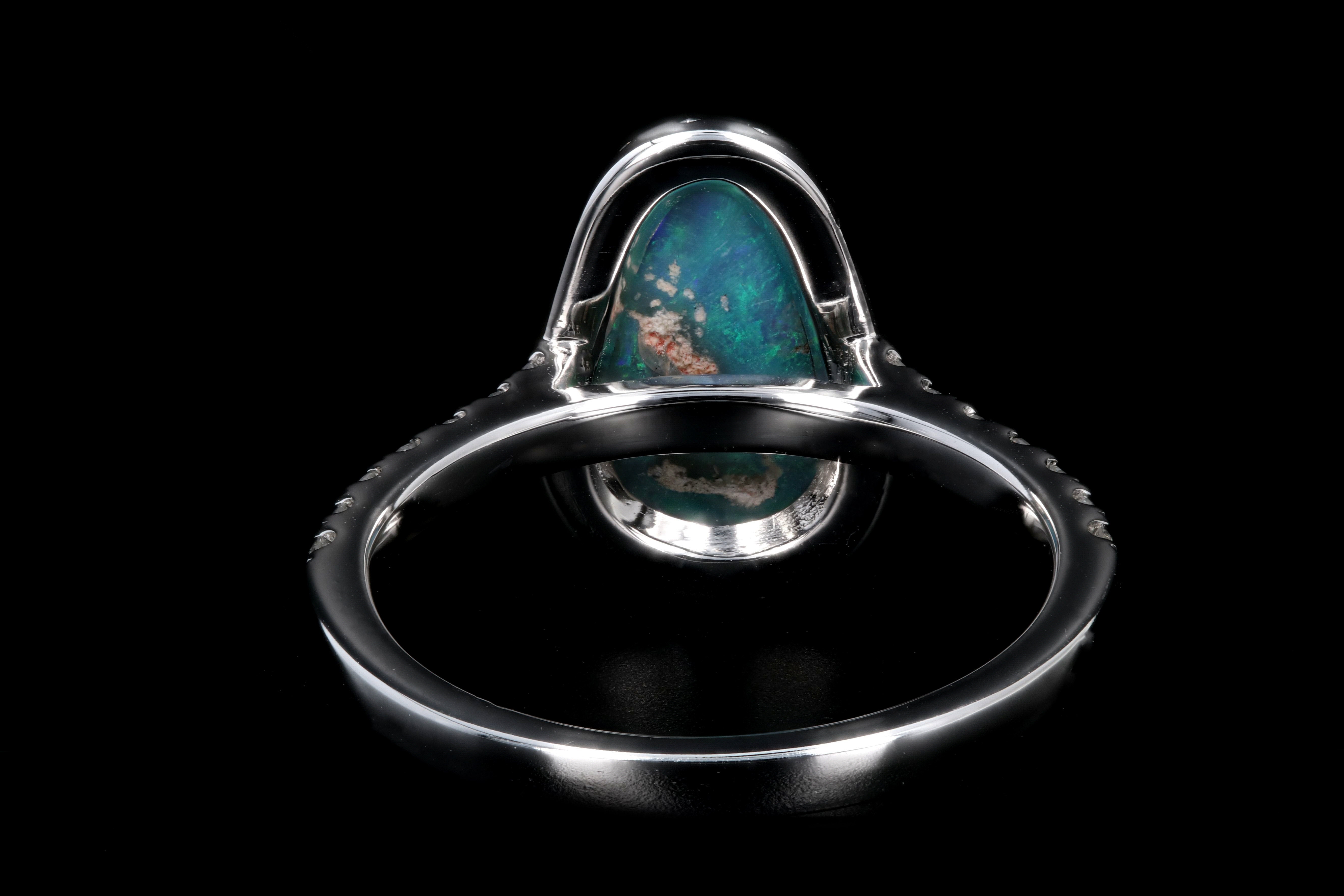 New 14K White Gold 1.11 Carat Oval Cut Black Opal and Diamond Ring - Queen May