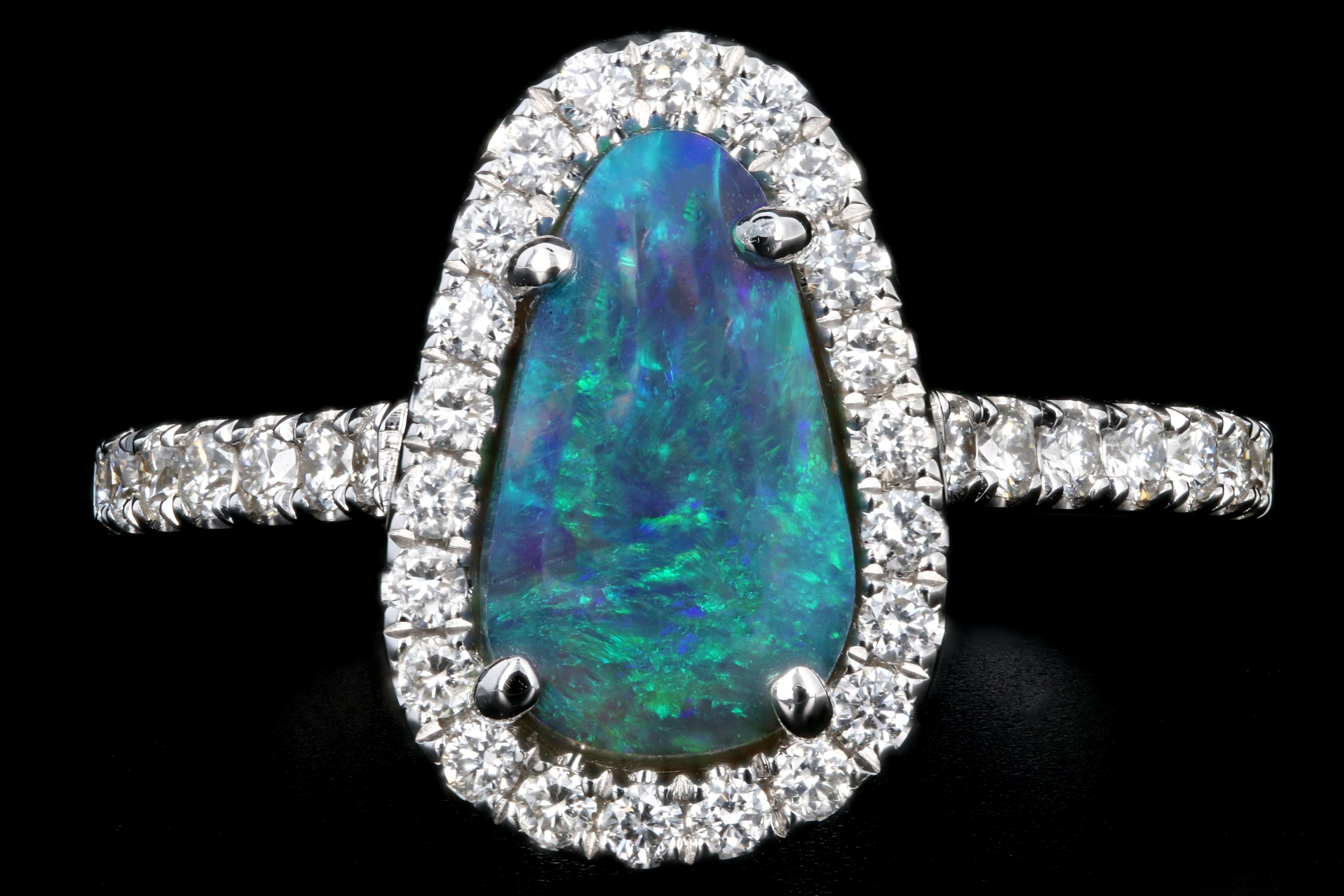 New 14K White Gold 1.11 Carat Oval Cut Black Opal and Diamond Ring - Queen May