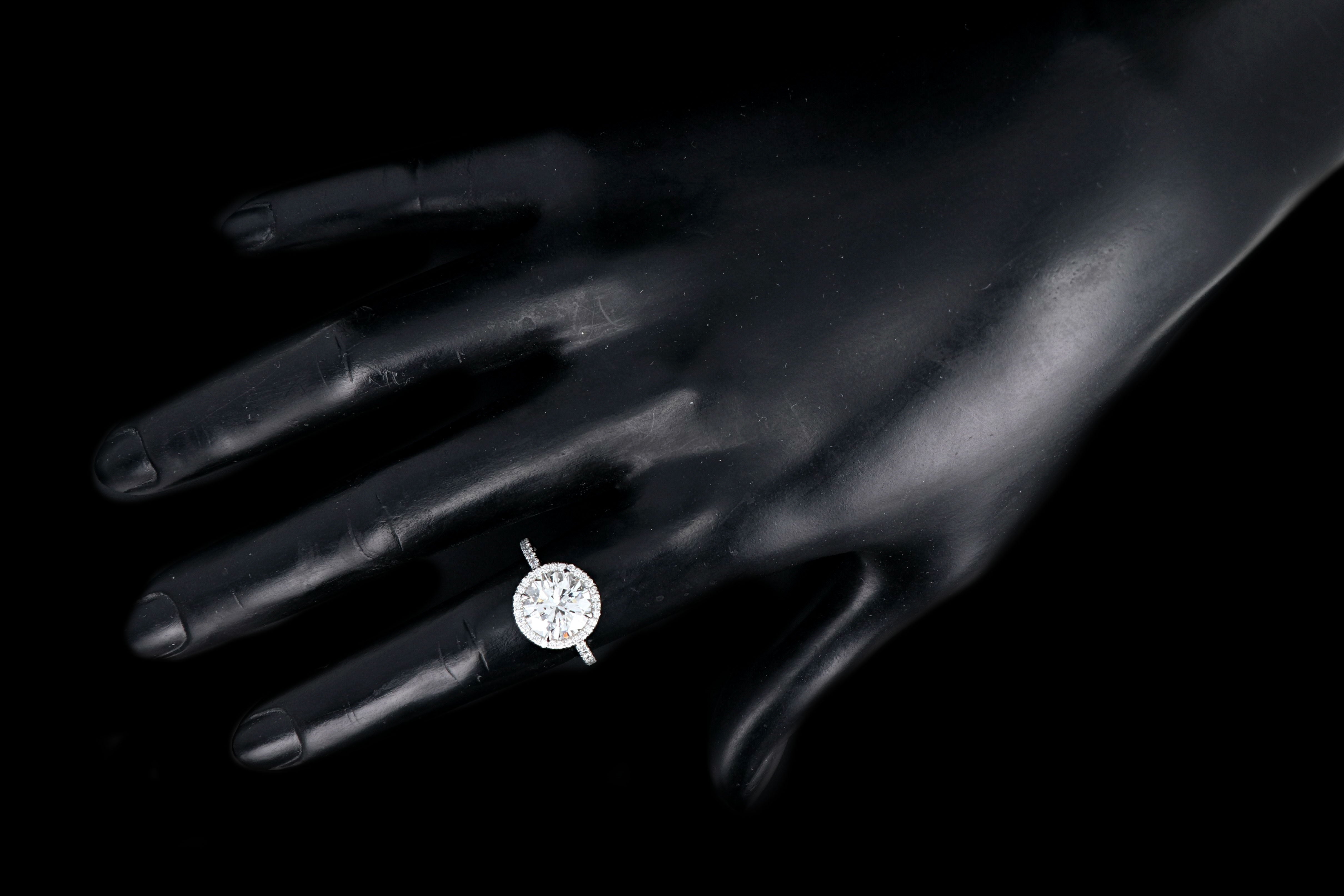 New Platinum 3.01 Carat Round Brilliant Cut Diamond Halo Engagement Ring GIA Certified - Queen May