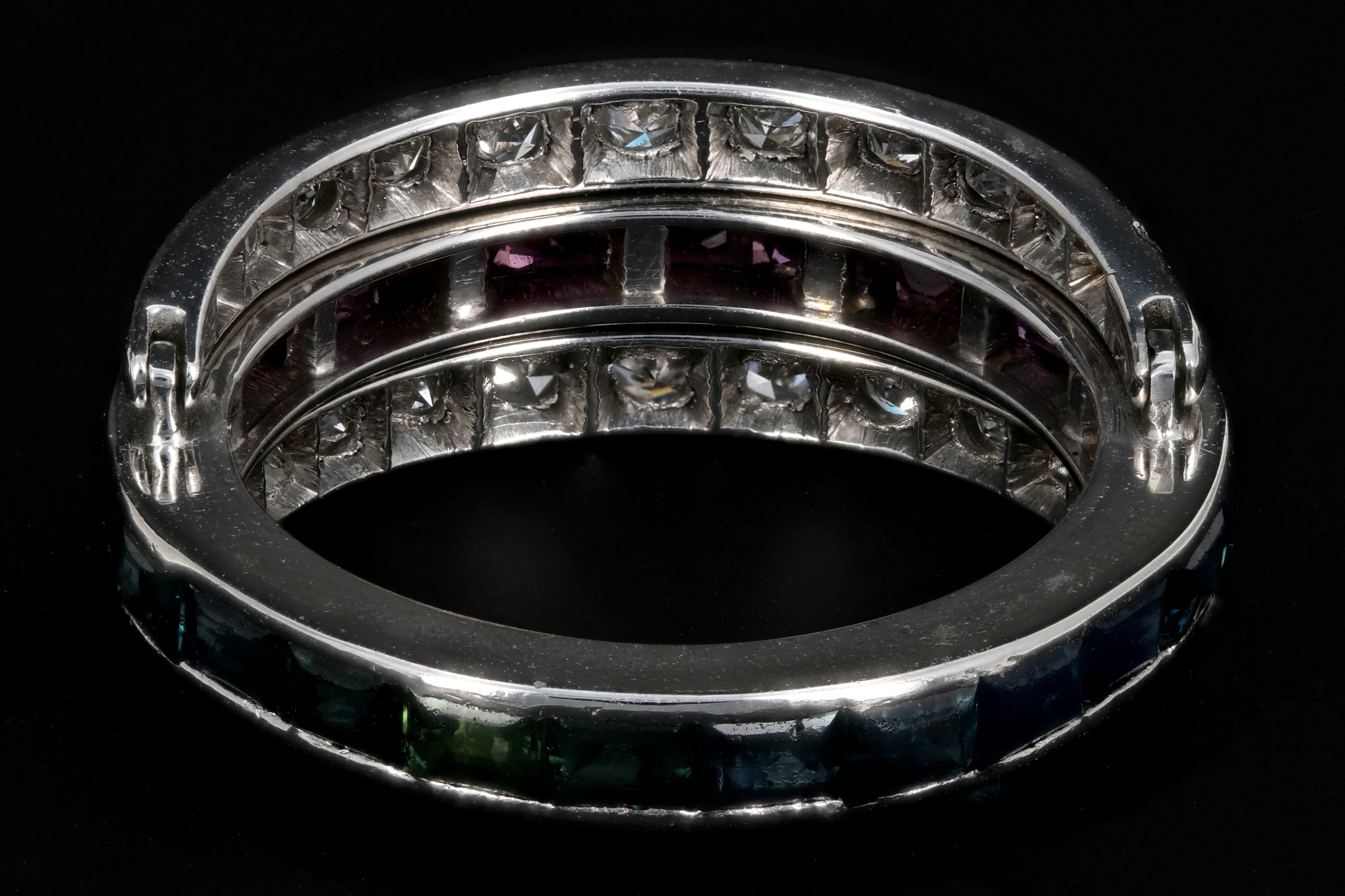 Art Deco Platinum Flip Ring with Sapphires, Rubies, and Diamonds - Queen May