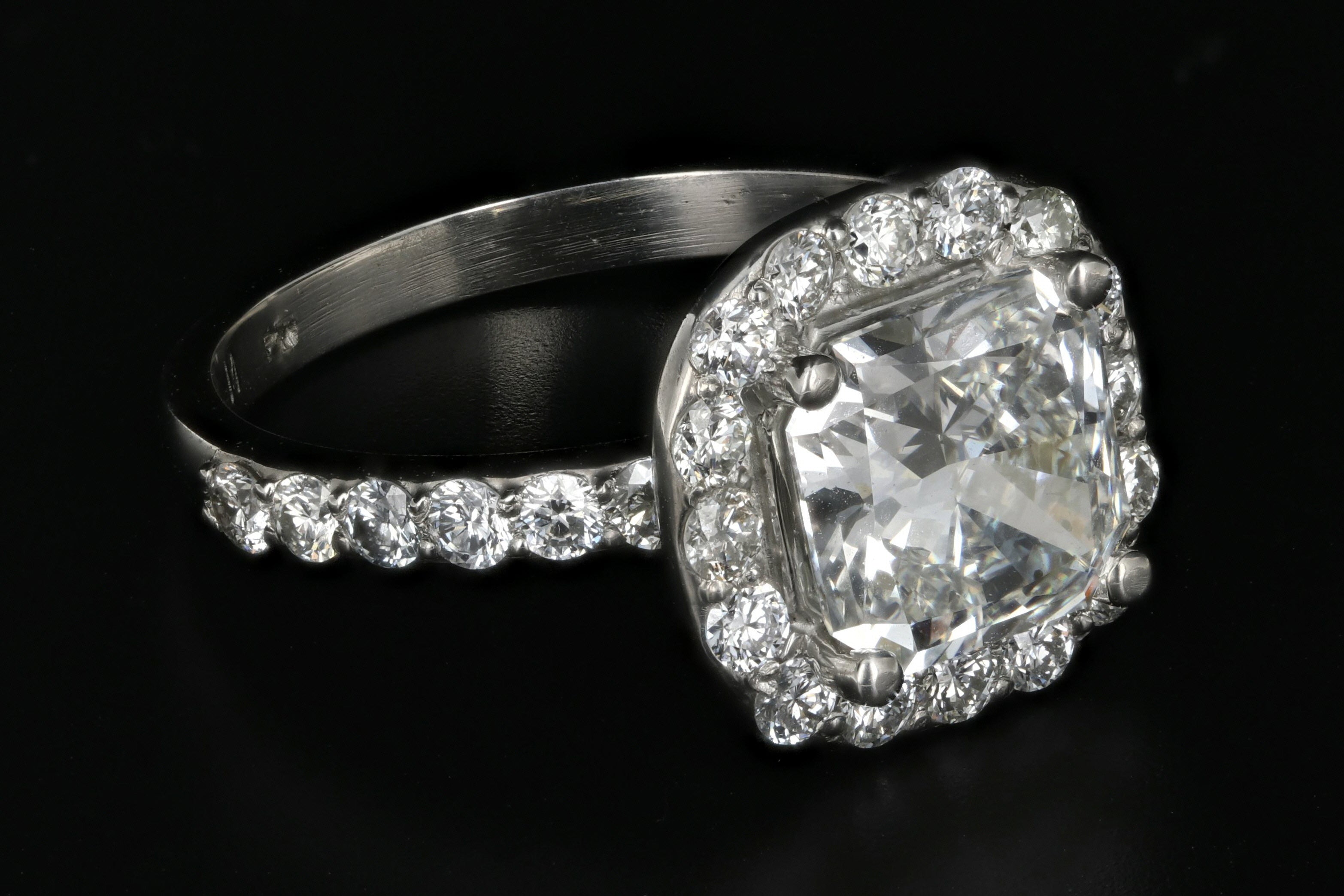 New Platinum 2.11 Carat Radiant Diamond Halo Engagement Ring GIA Certified - Queen May