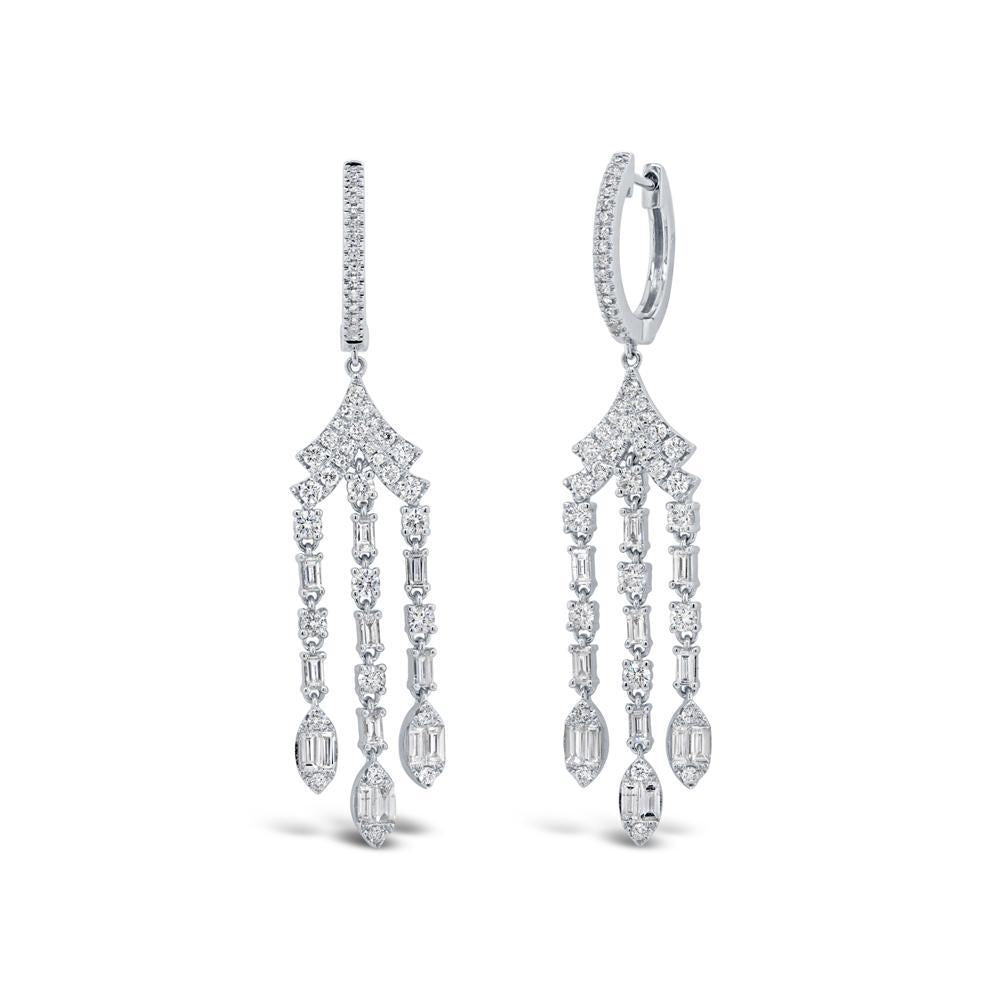 14K White Gold 1.74 Carat Total Weight Diamond Baguette Drop Earrings - Queen May