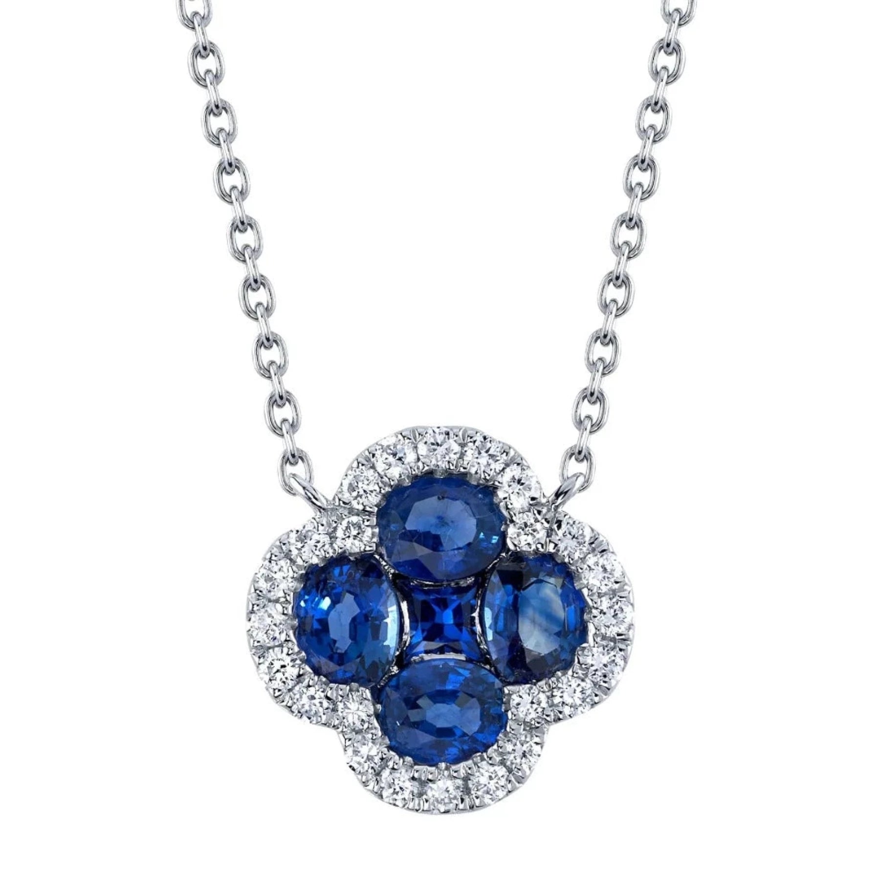 14K Gold Sapphire Diamond Clover Pendant Necklace - Queen May