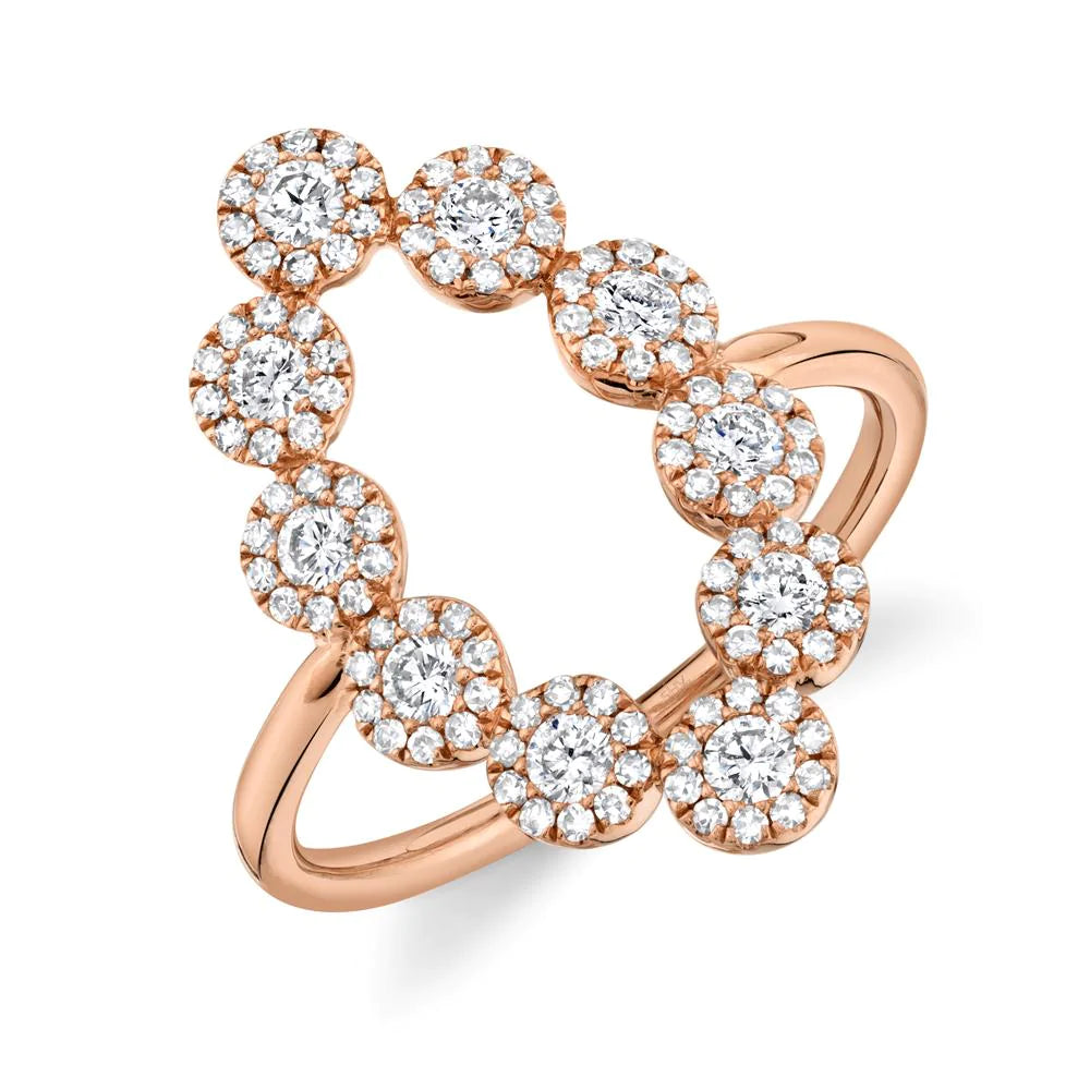 14K Gold 0.72 Carat Total Weight Diamond Halo Ring - Queen May