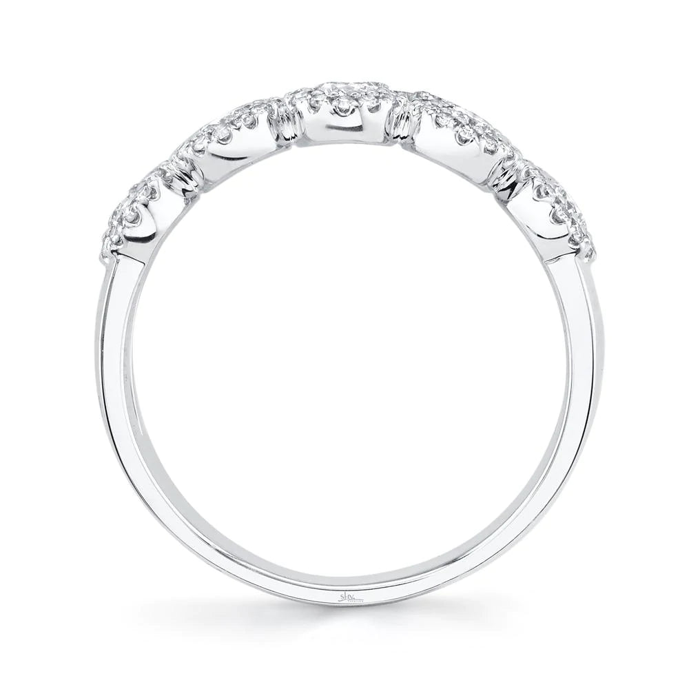 14K White Gold 0.57 Carat Total Weight Round Diamond Halo Wedding Band - Queen May