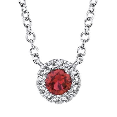 14K White Gold Ruby & Diamond Halo Pendant Necklace - Queen May