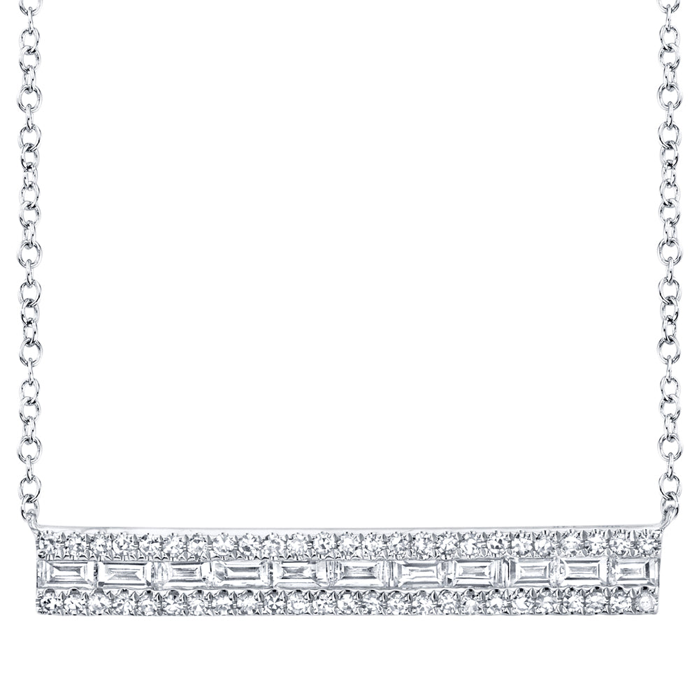 14K White Gold .40 Carat Diamond Baguette Bar Necklace - Queen May
