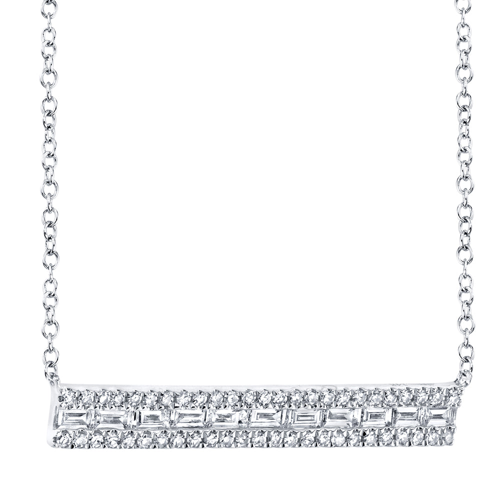 14K White Gold .40 Carat Diamond Baguette Bar Necklace - Queen May