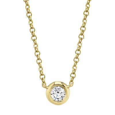 14K Yellow Gold .20 Carat Round Diamond Bezel Pendant Necklace - Queen May