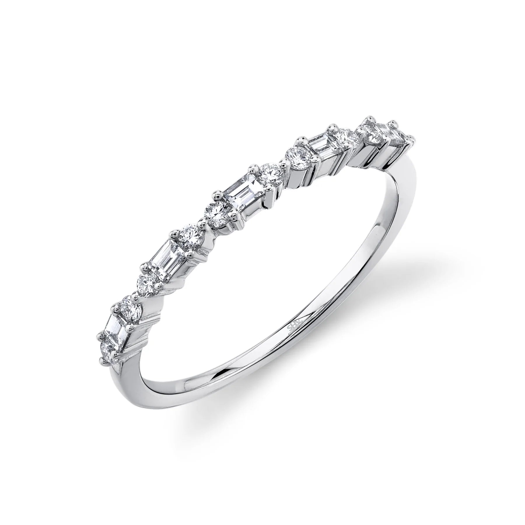 14K Gold 0.25 Carat Total Weight Diamond Baguette Thin Wedding Band - Queen May