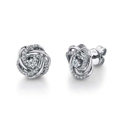 14K Gold Round Diamond Flower Swirl Stud Earrings - Queen May