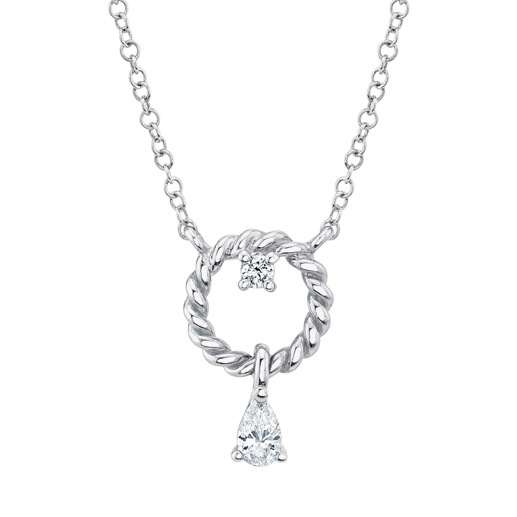 14K White Gold 0.11 Carat Total Weight Diamond Pear Circle Pendant Necklace - Queen May