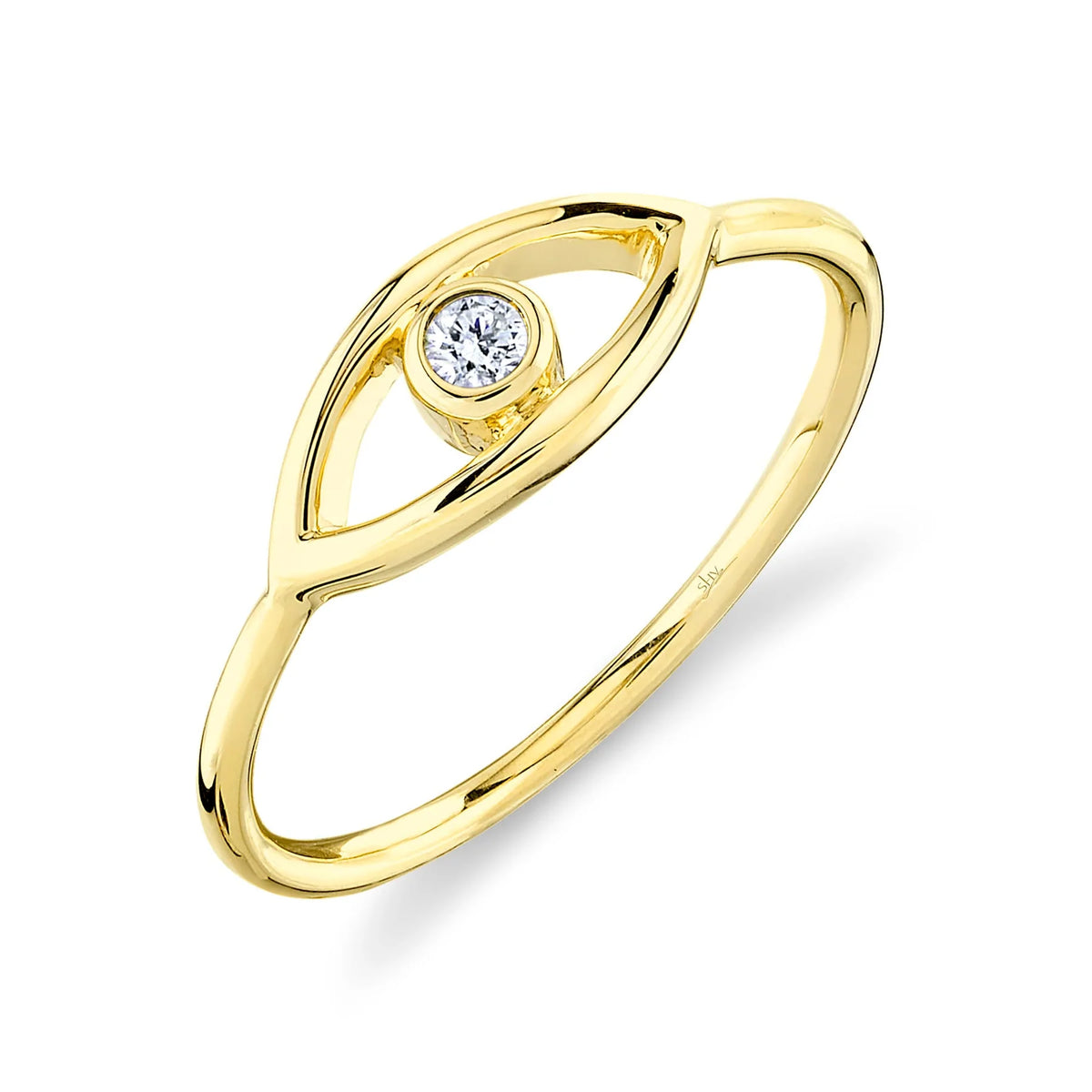 14K Yellow Gold 0.04 Carat Diamond Bezel Evil Eye Ring - Queen May