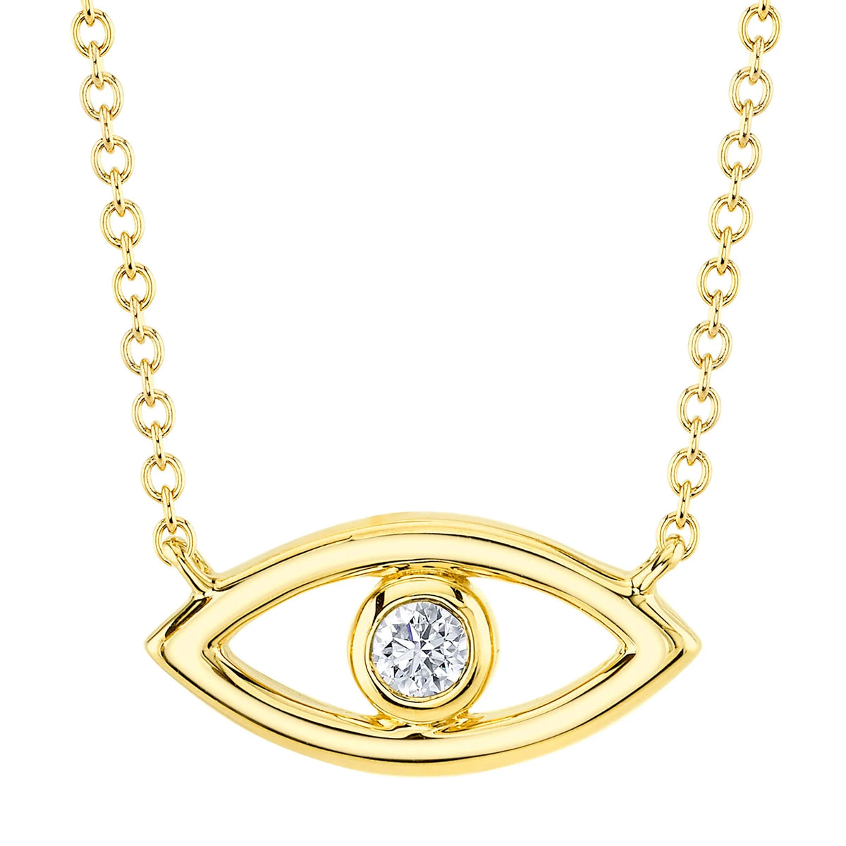 14K Yellow Gold 0.04 Carat Diamond Bezel Evil Eye Pendant Necklace - Queen May