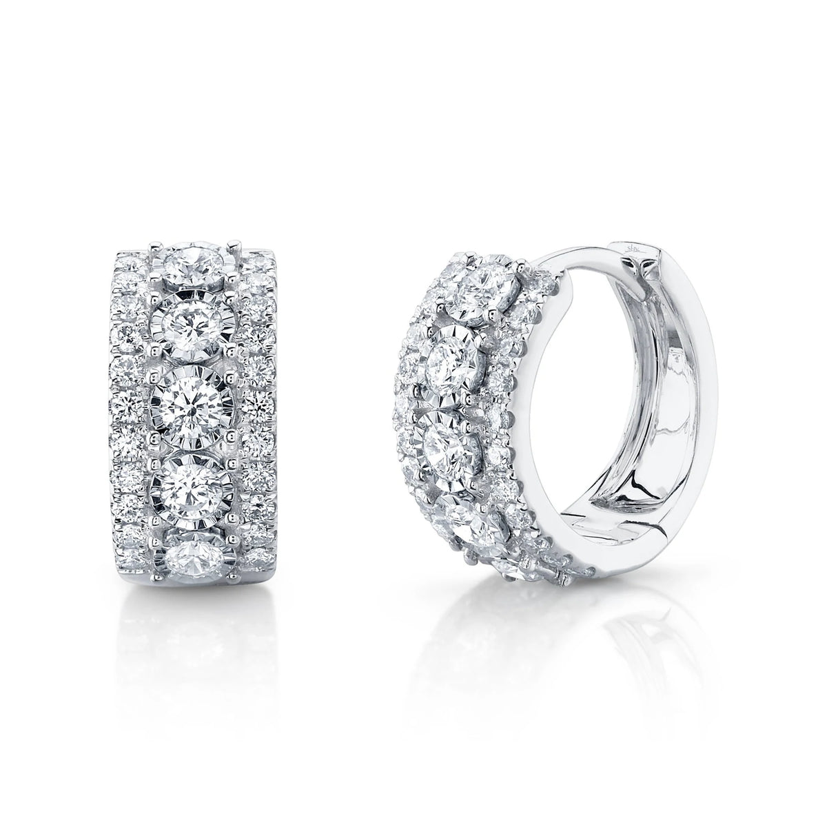 14K White Gold 1.01 Carat Total Weight Round Diamond Huggie Earrings - Queen May