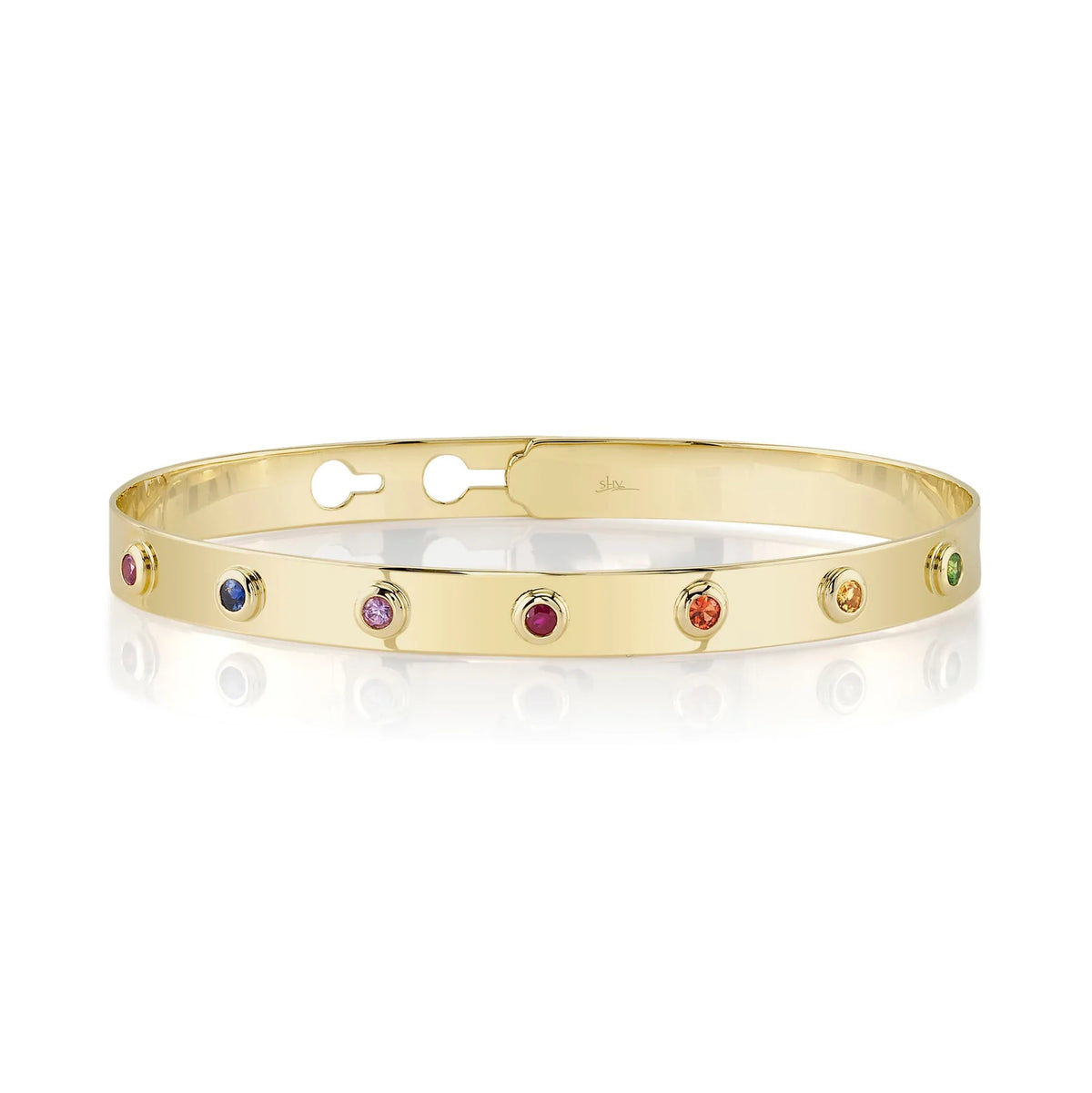 14K Yellow Gold Rainbow Bezel Latch Lock Bangle - Queen May