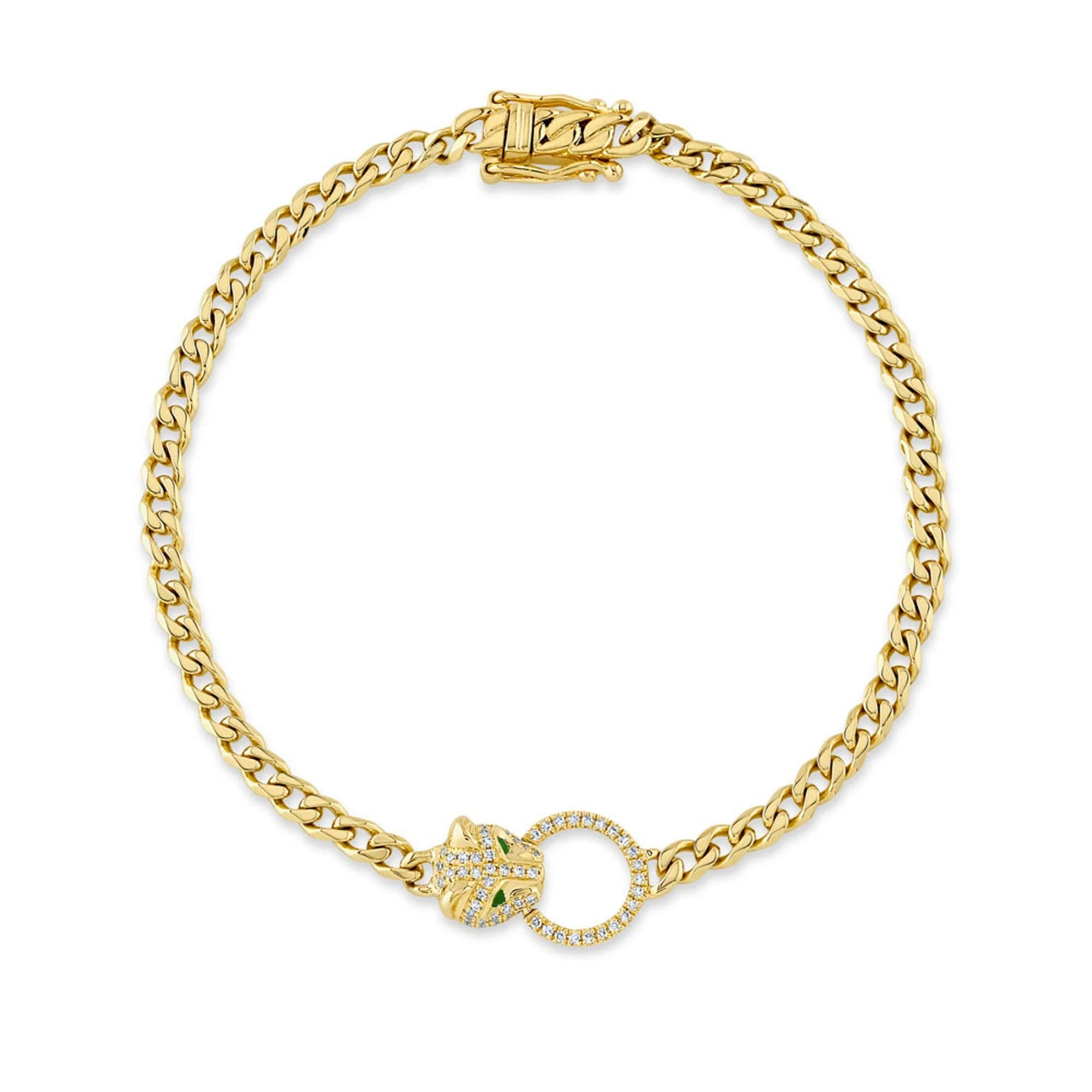 14K Yellow Gold Diamond & Emerald Panther Link Bracelet - Queen May