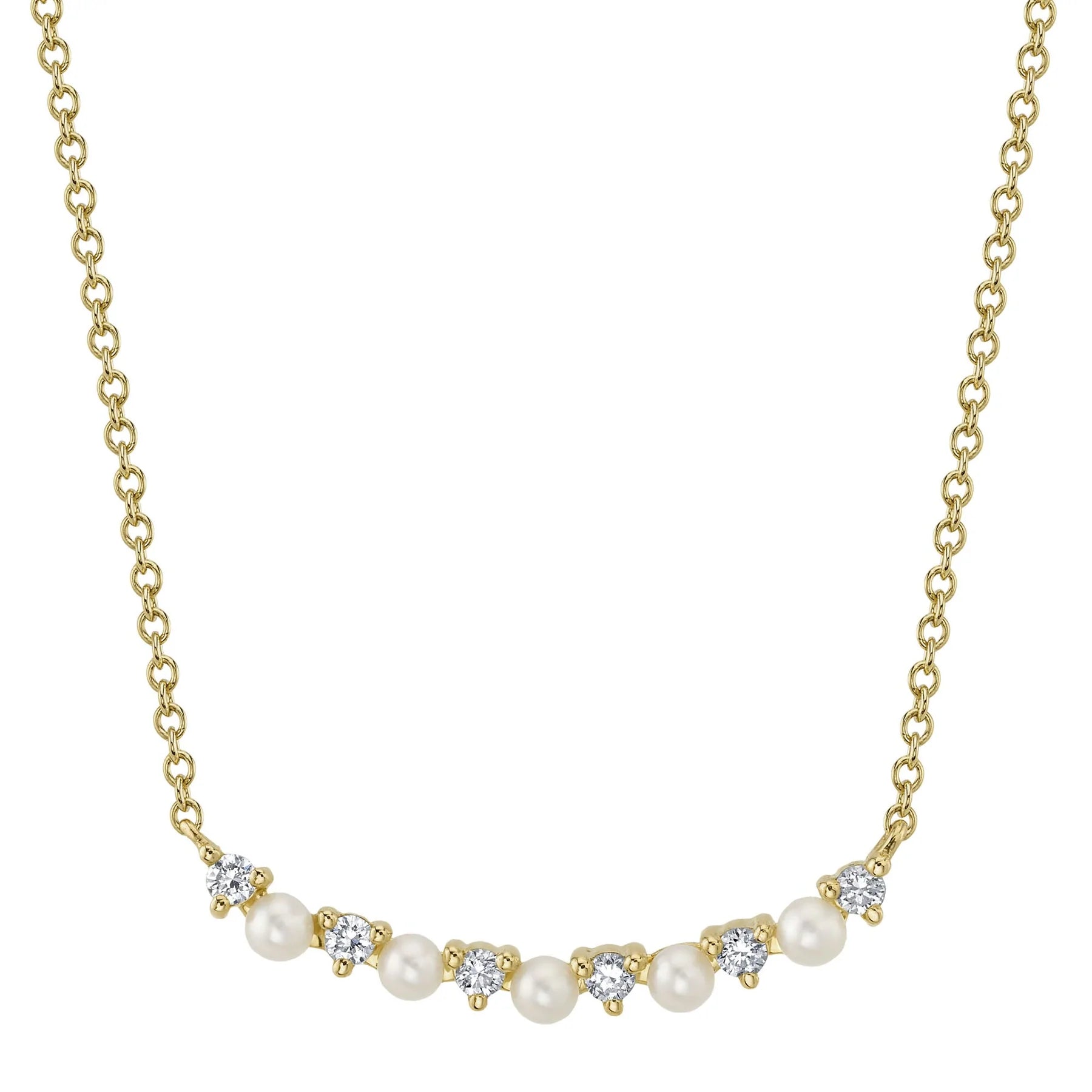 14K Gold Cultured Pearl & Diamond Bar Pendant Necklace - Queen May
