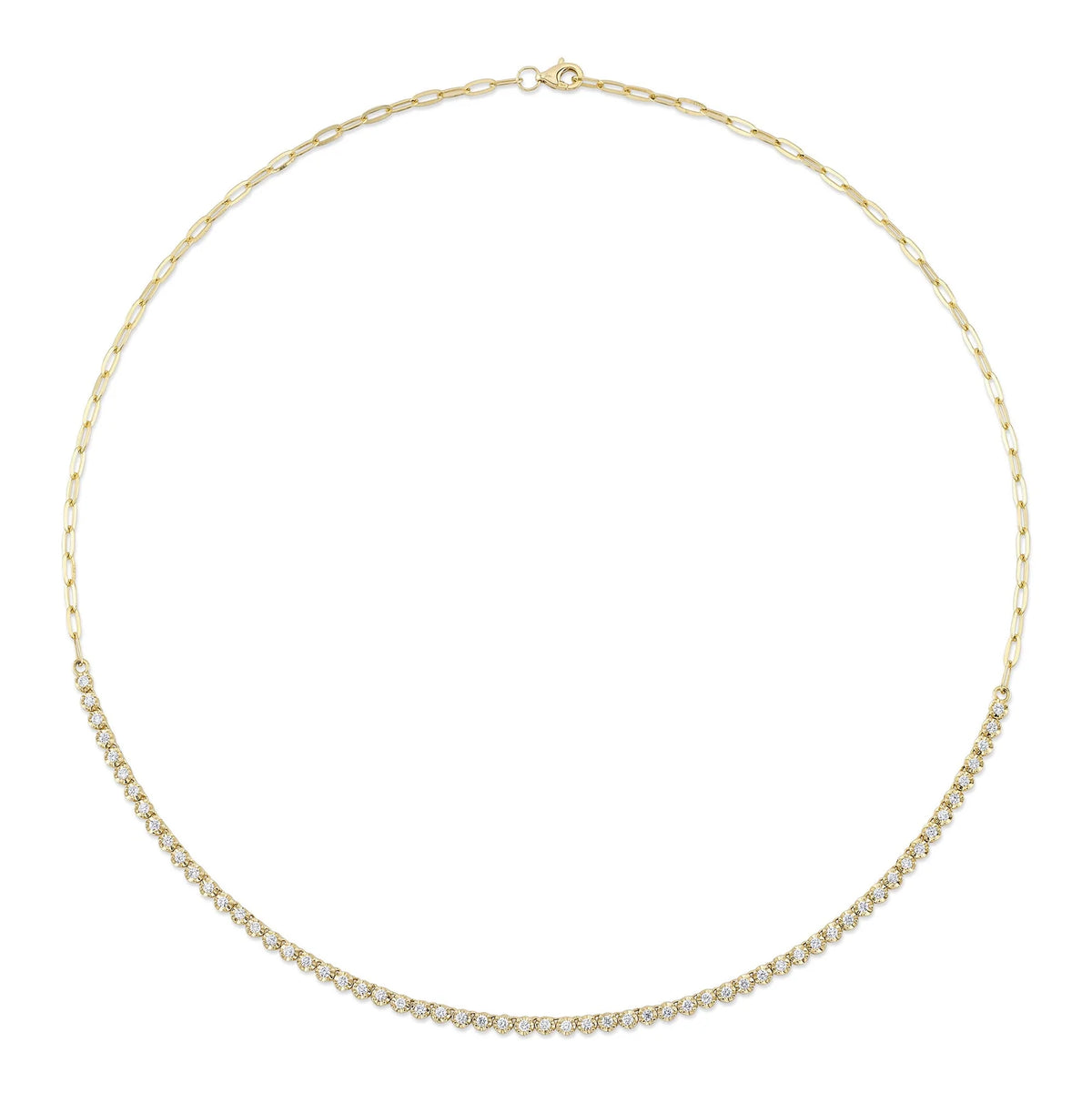 14K Yellow Gold 1.13 Carat Total Weight Round Diamond Crown Setting Paperclip Link Necklace - Queen May