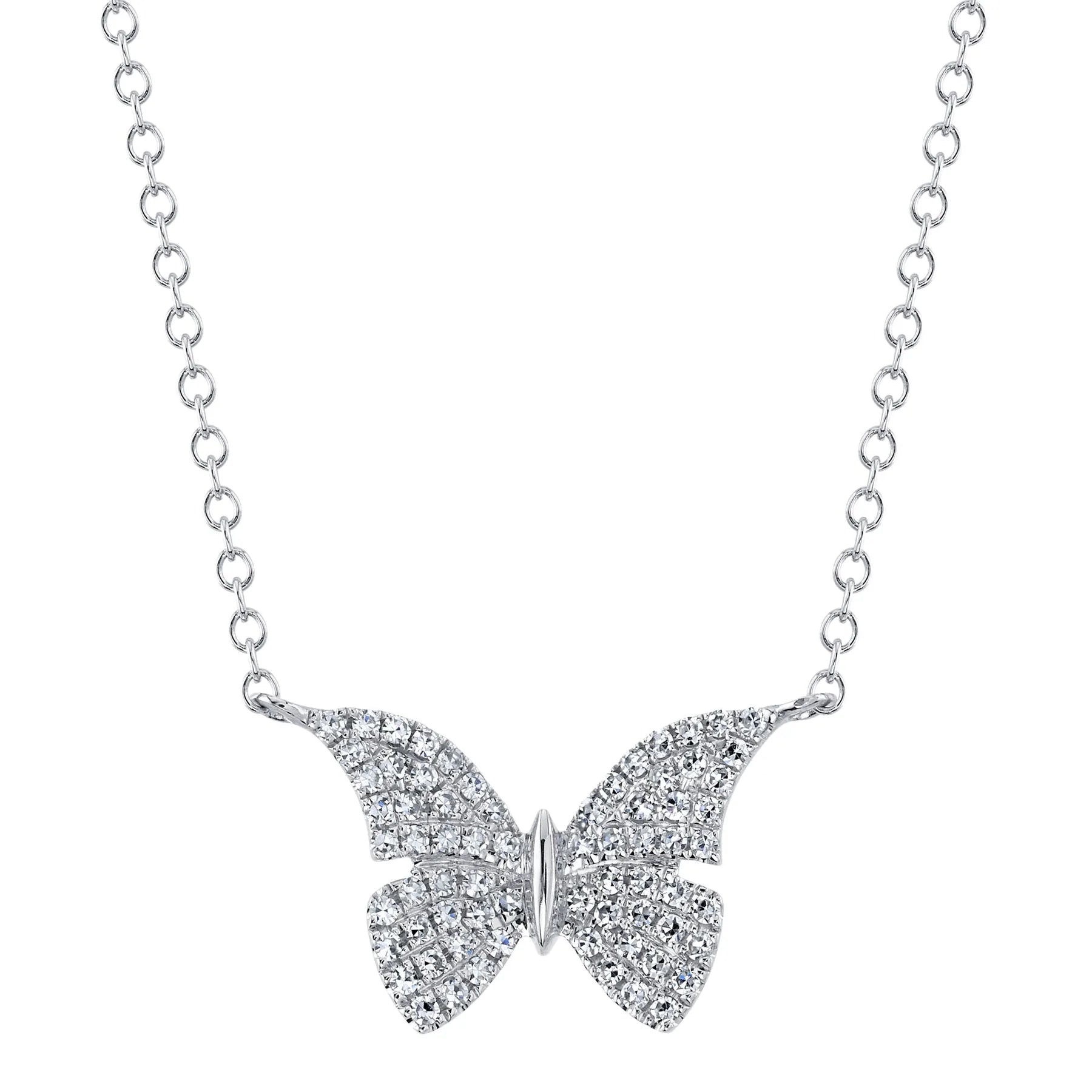 14K White Gold 0.15 Carat Total Weight Diamond Butterfly Pendant Necklace - Queen May