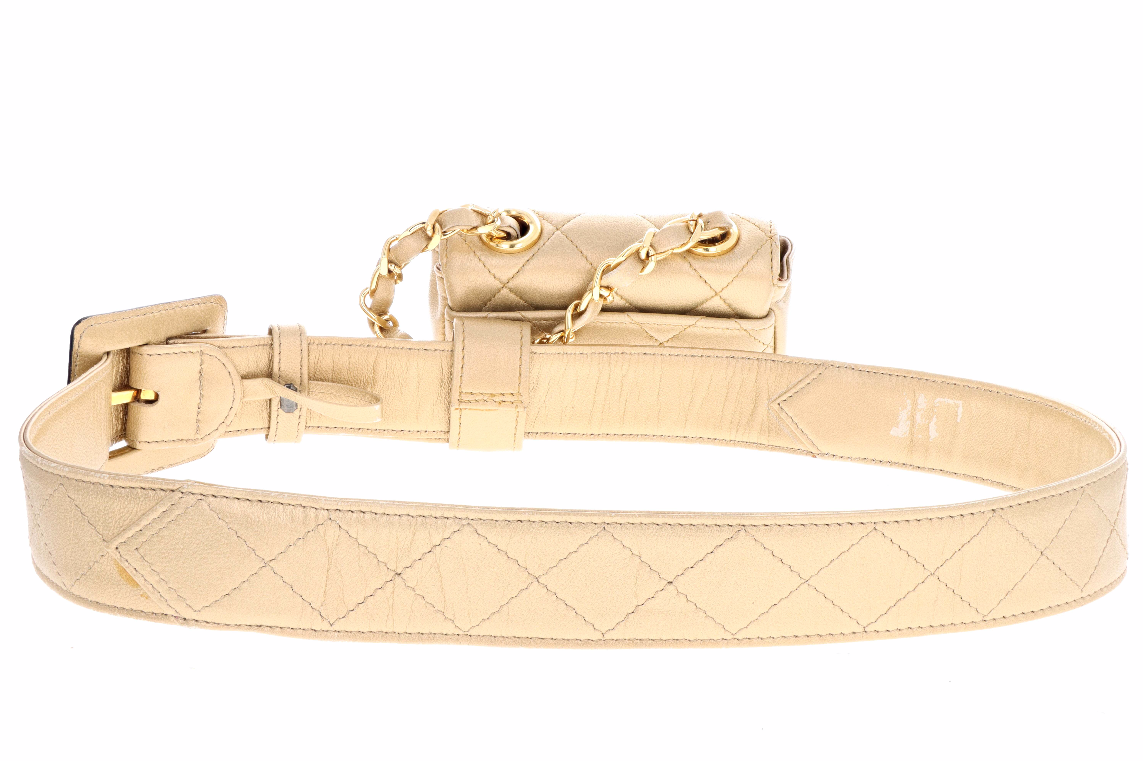 Rare Vintage Chanel Quilted Hanging Micro Belt Bag- Gold - Queen May