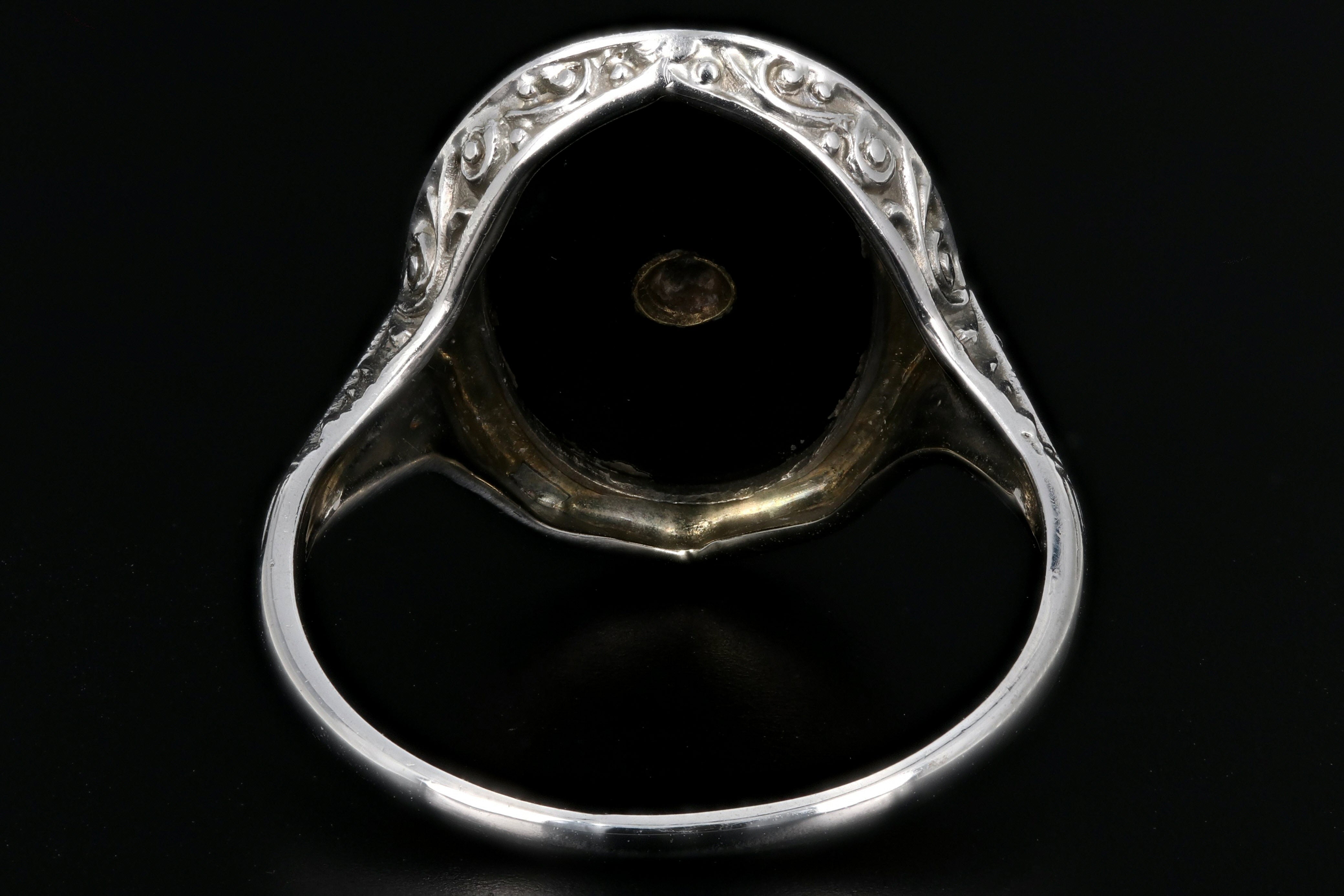 Art Deco 14K White Gold Onyx and Diamond Ring - Queen May