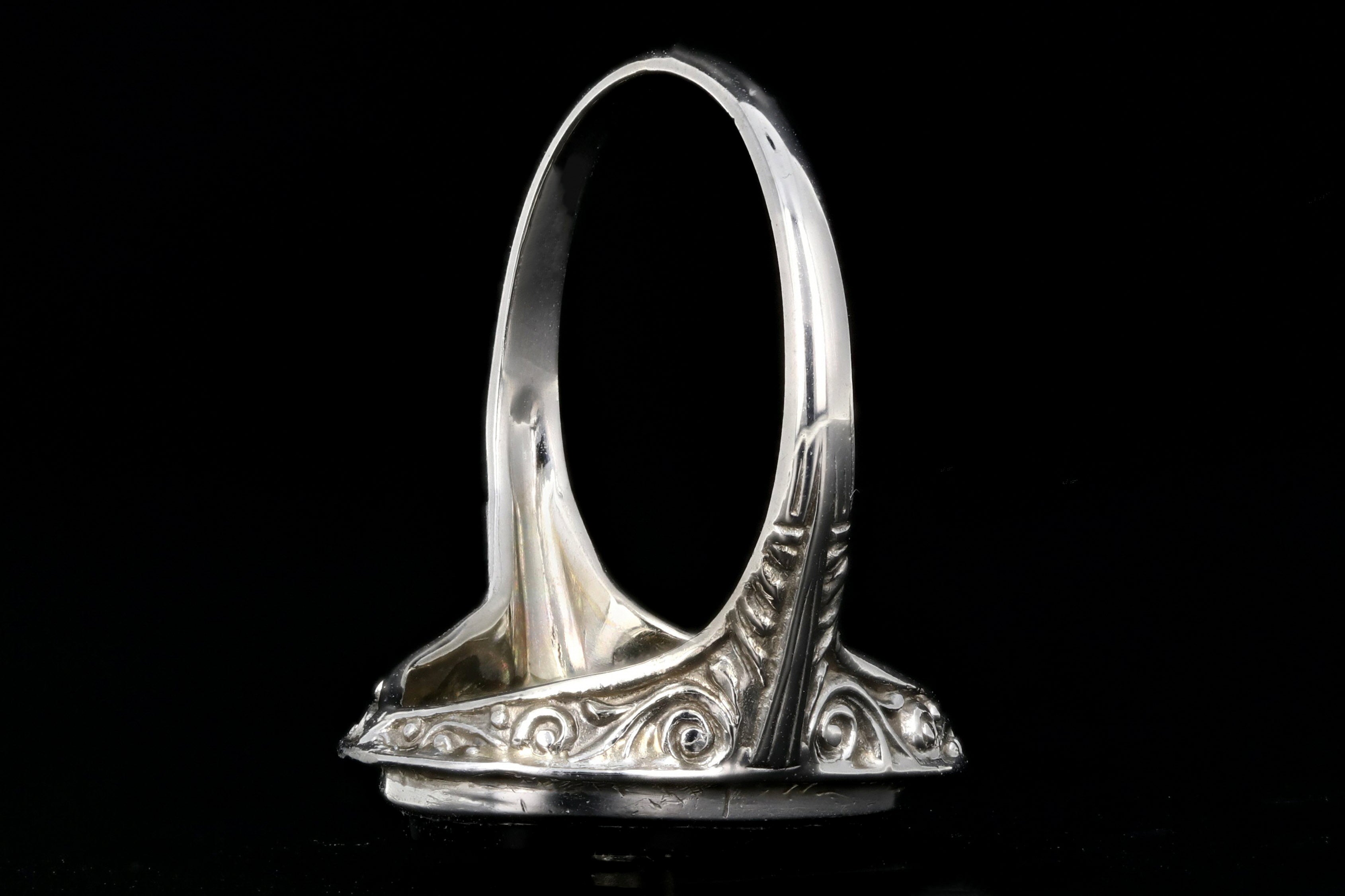 Art Deco 14K White Gold Onyx and Diamond Ring - Queen May
