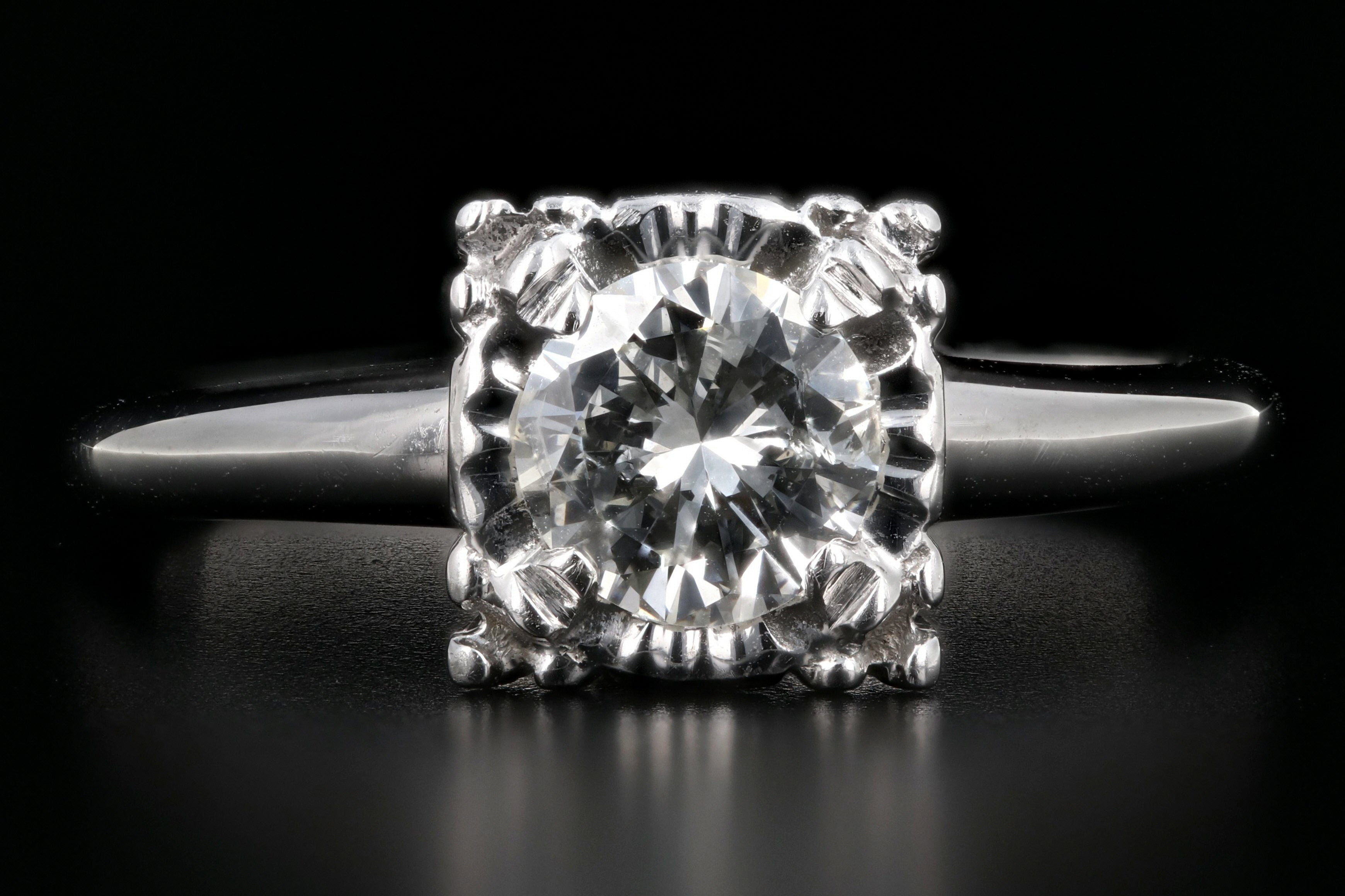 Mid-Century 14K White Gold .65 Carat Round Cut Diamond Ring c.1950's - Queen May