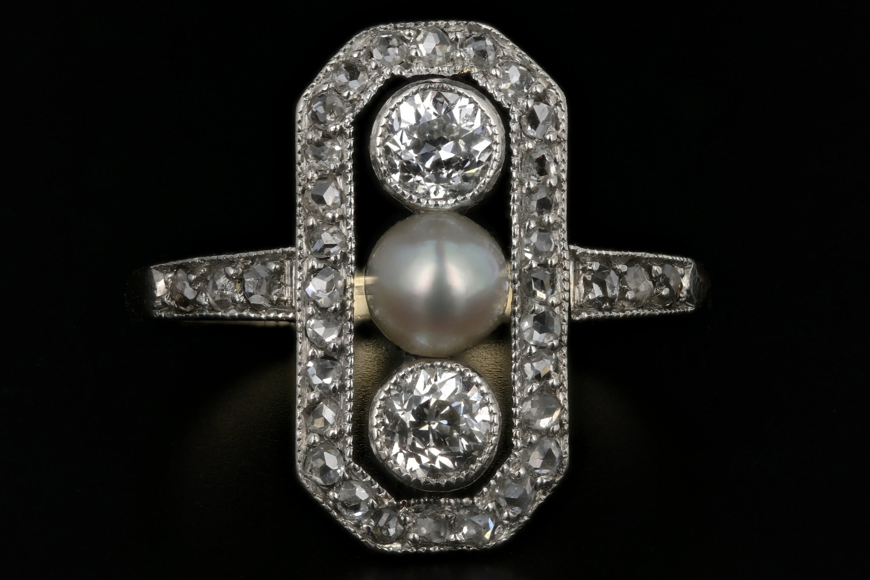 Edwardian 14K Yellow Gold & Platinum Diamond Pearl Ring c.1910 - Queen May