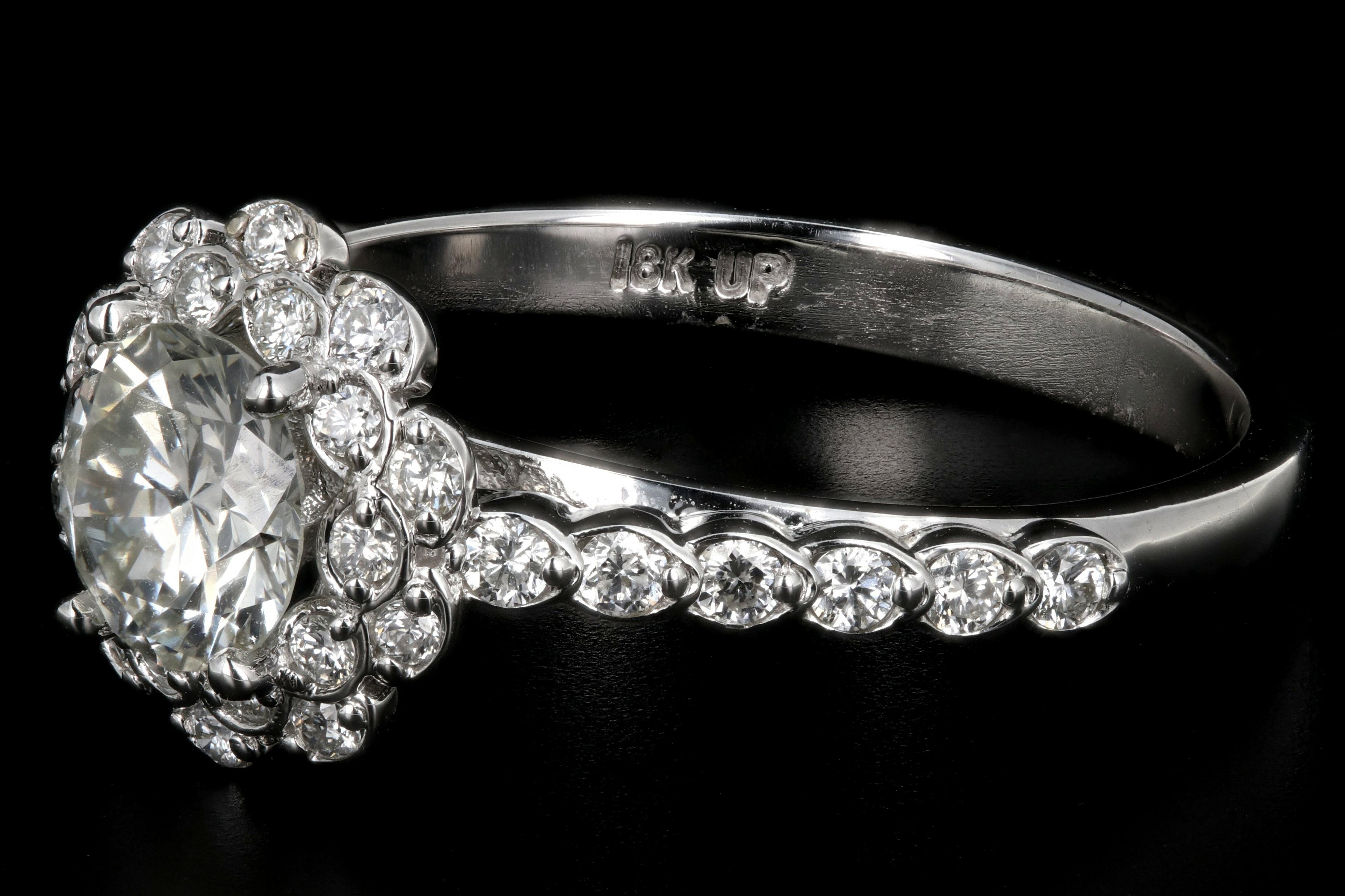 Modern 18K White Gold .74 Carat Round Cut Diamond Burst Engagement Ring - Queen May