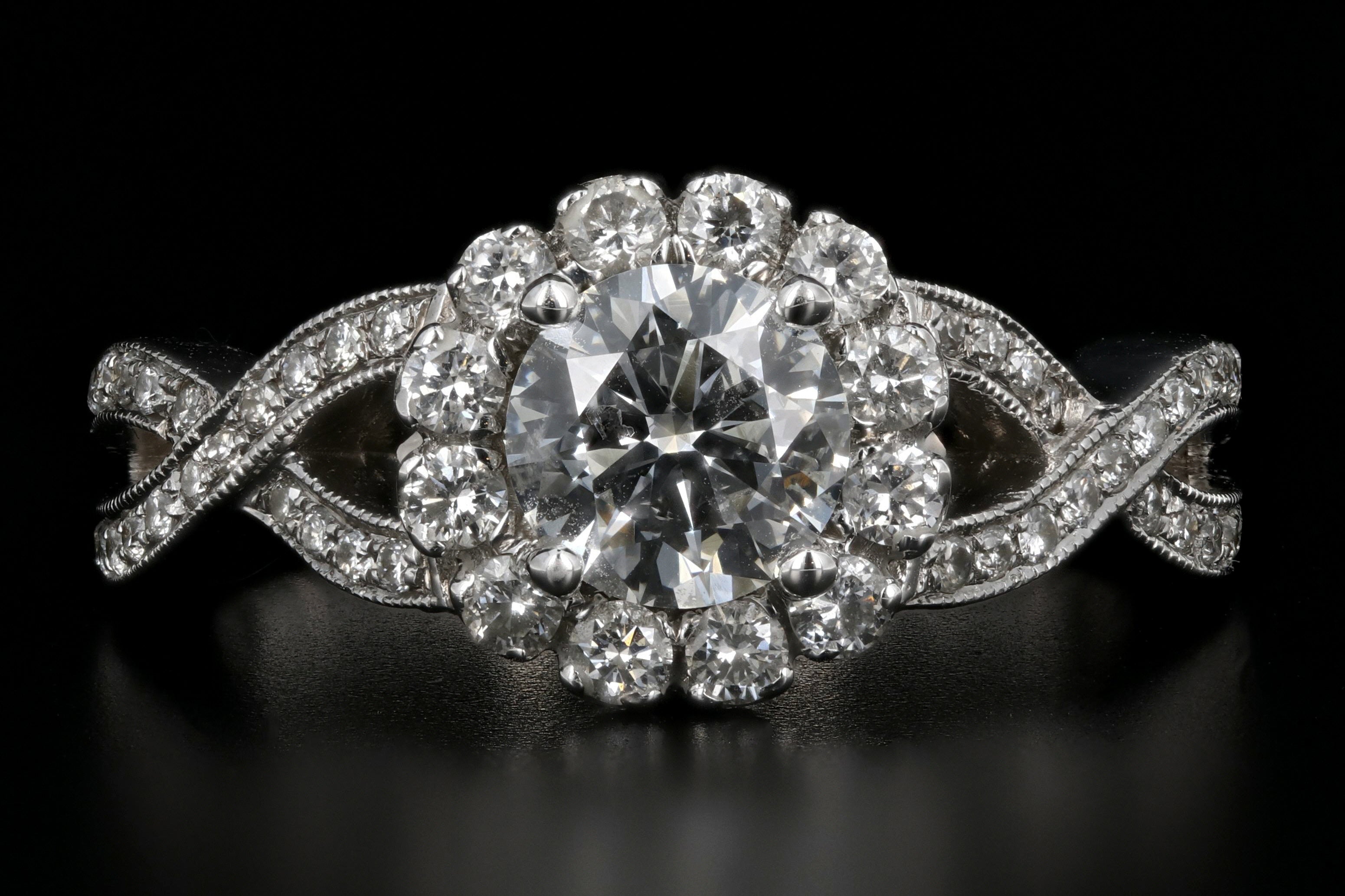 New 18K White Gold .92 Carat Diamond Halo Engagement Ring GIA Certified - Queen May