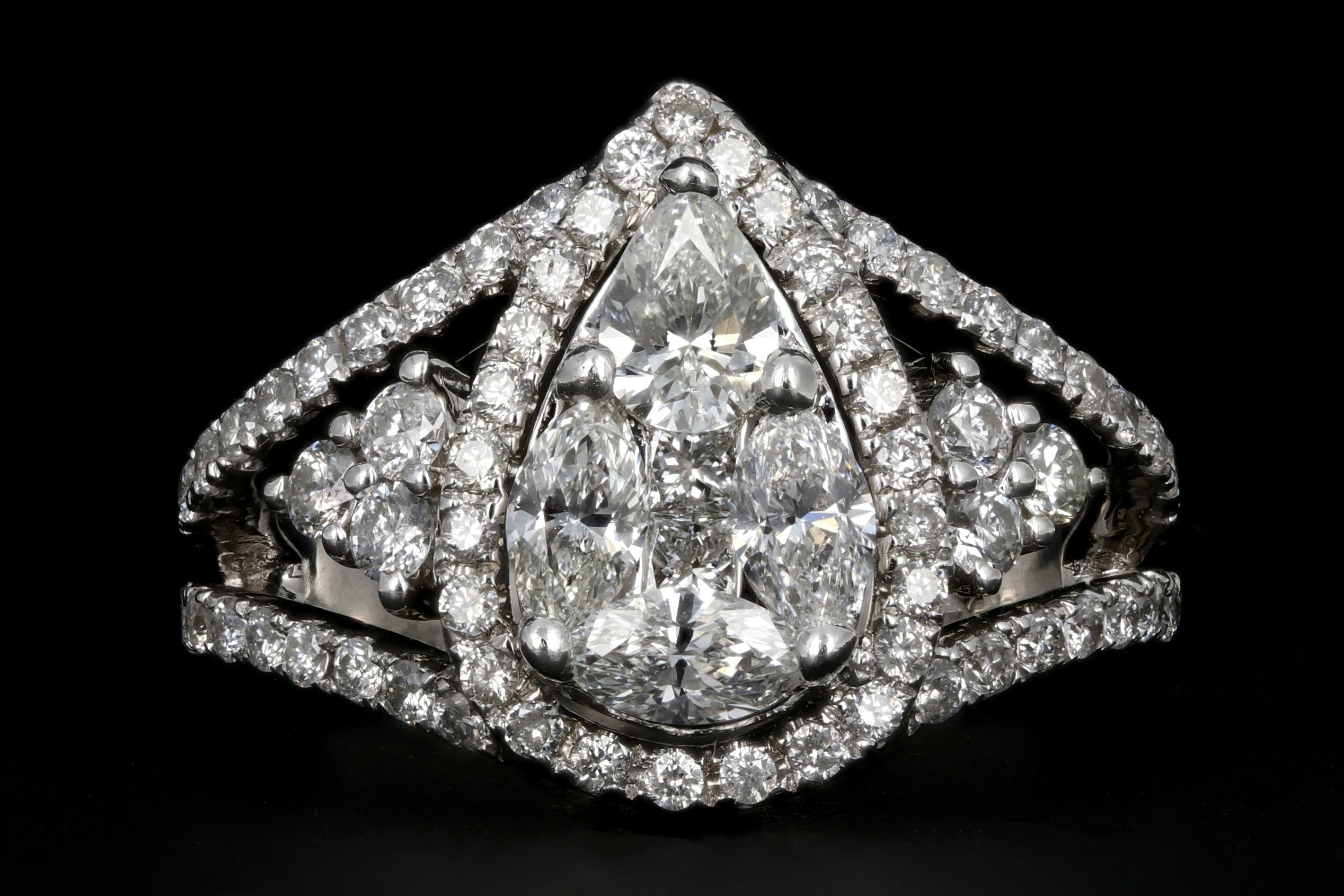 Modern 14K White Gold 1.75 Carat Diamond Weight Total Engagement Ring - Queen May