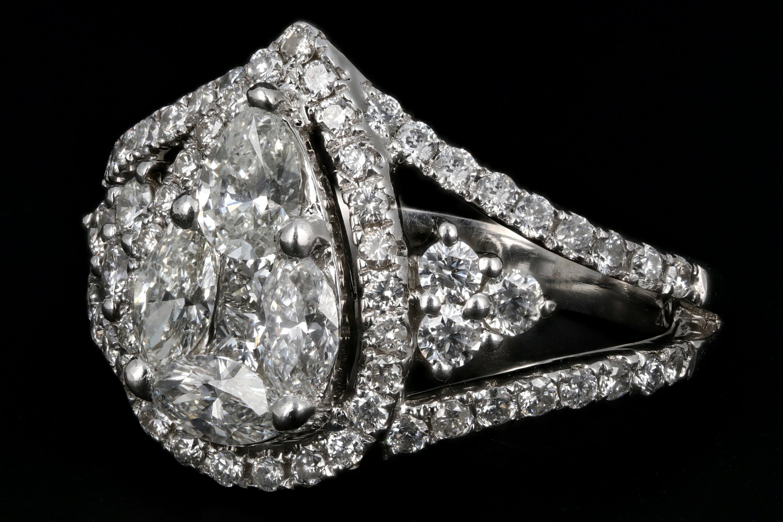 Modern 14K White Gold 1.75 Carat Diamond Weight Total Engagement Ring - Queen May
