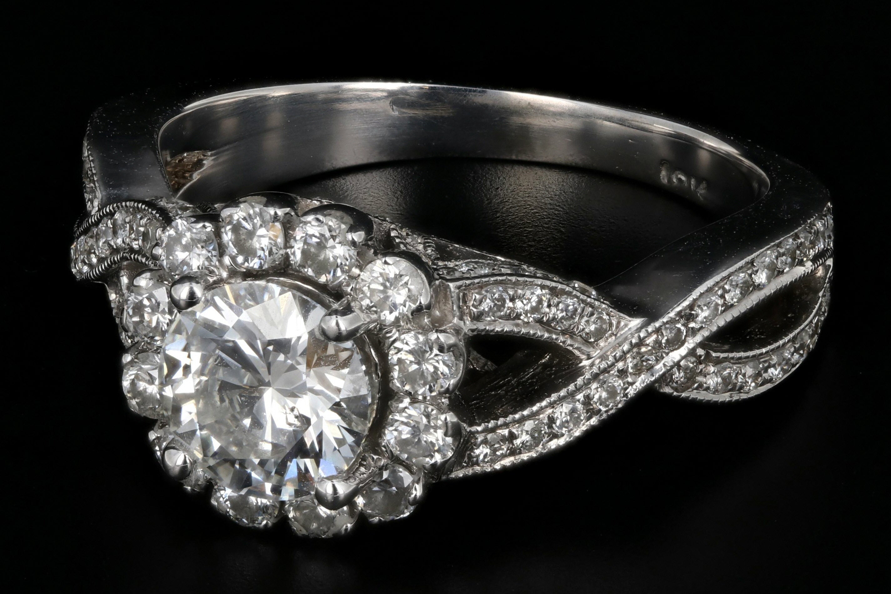 New 18K White Gold .92 Carat Diamond Halo Engagement Ring GIA Certified - Queen May