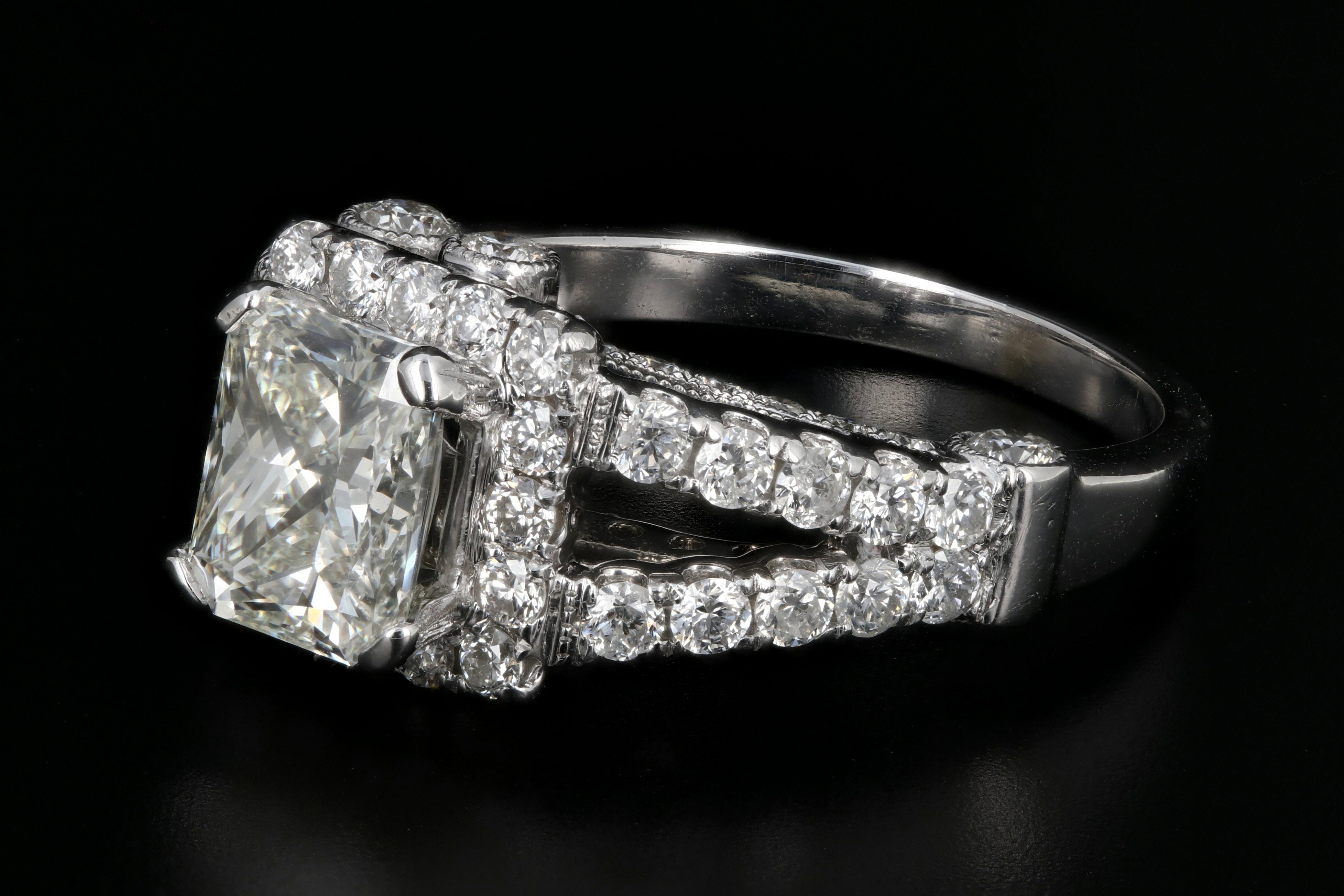 New 14K White Gold 1.52 Carat Radiant Cut Diamond Engagement Ring GIA Certified - Queen May