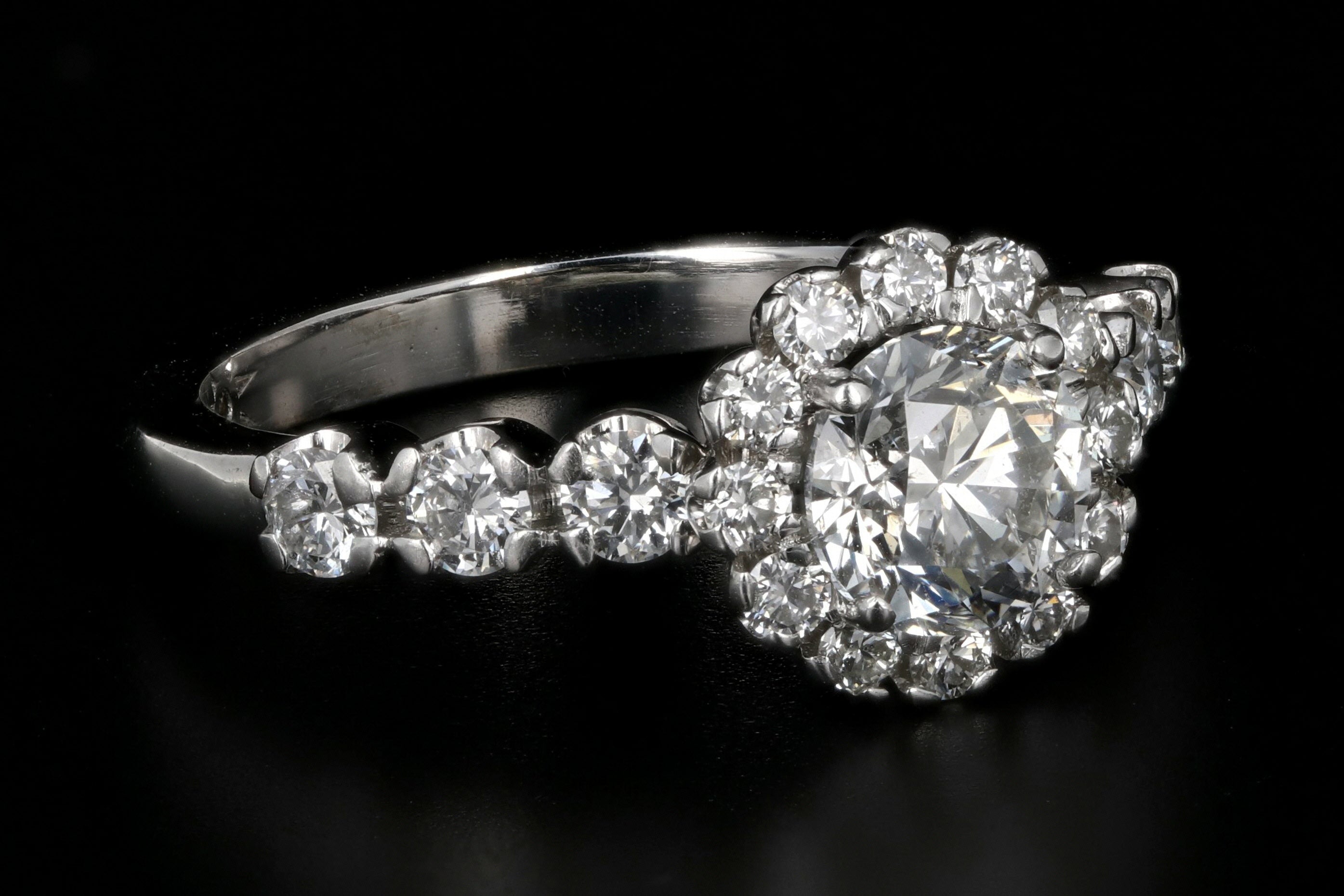 Modern 14K White Gold 1 Carat Diamond Halo Engagement Ring - Queen May