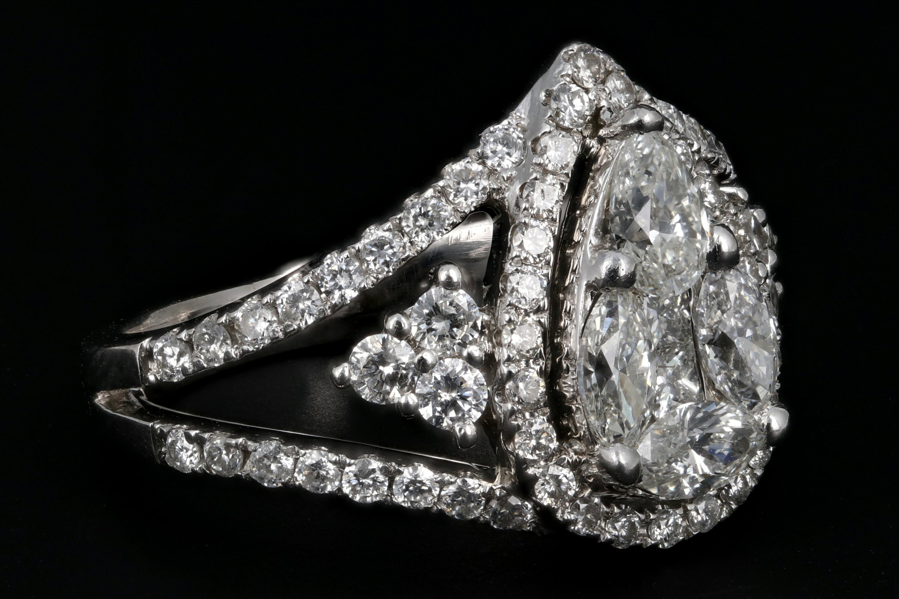 Modern 14K White Gold 1.75 Carat Diamond Weight Total Engagement Ring - Queen May