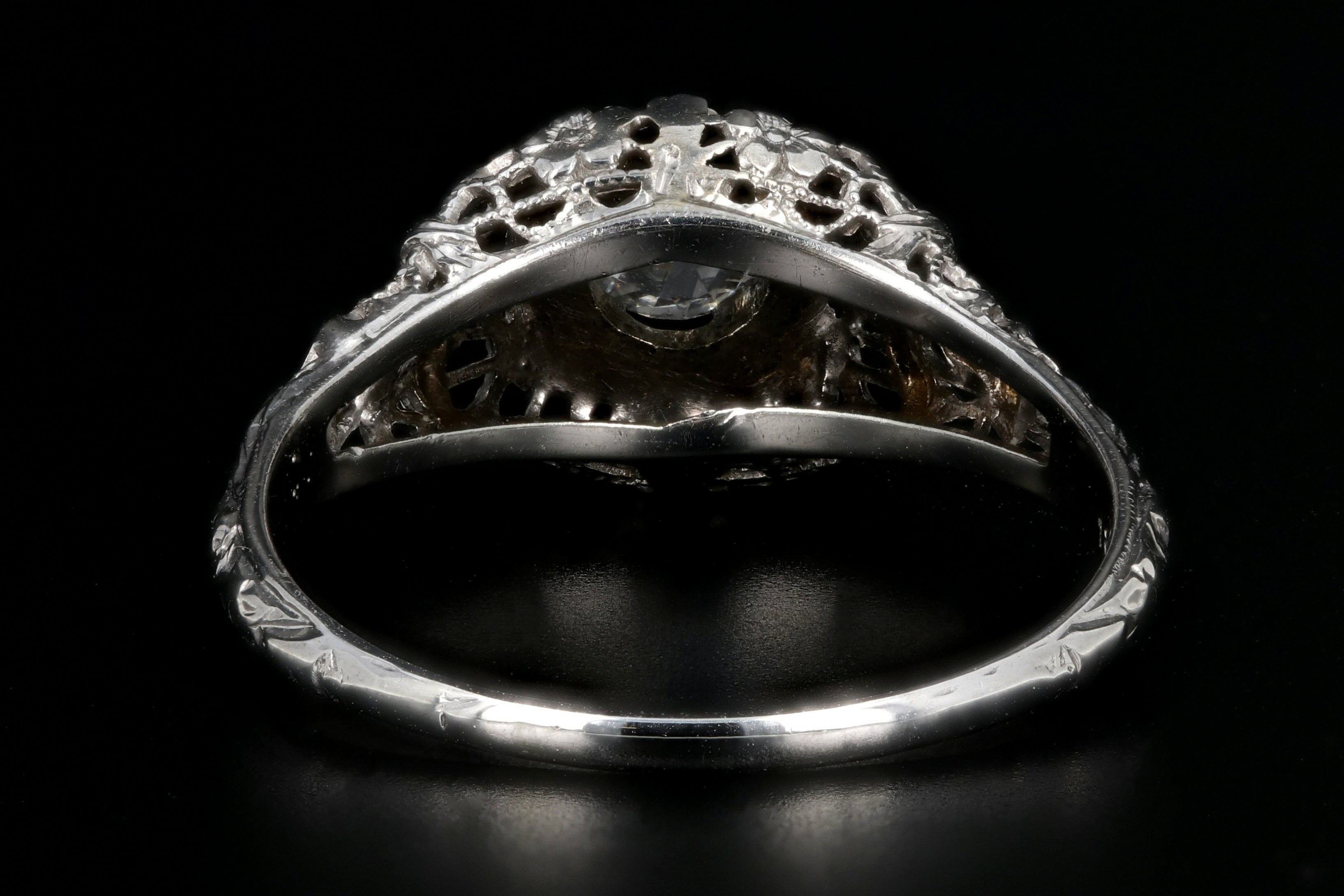 Art Deco 18K White Gold .36 Carat Diamond Engagement Ring - Queen May