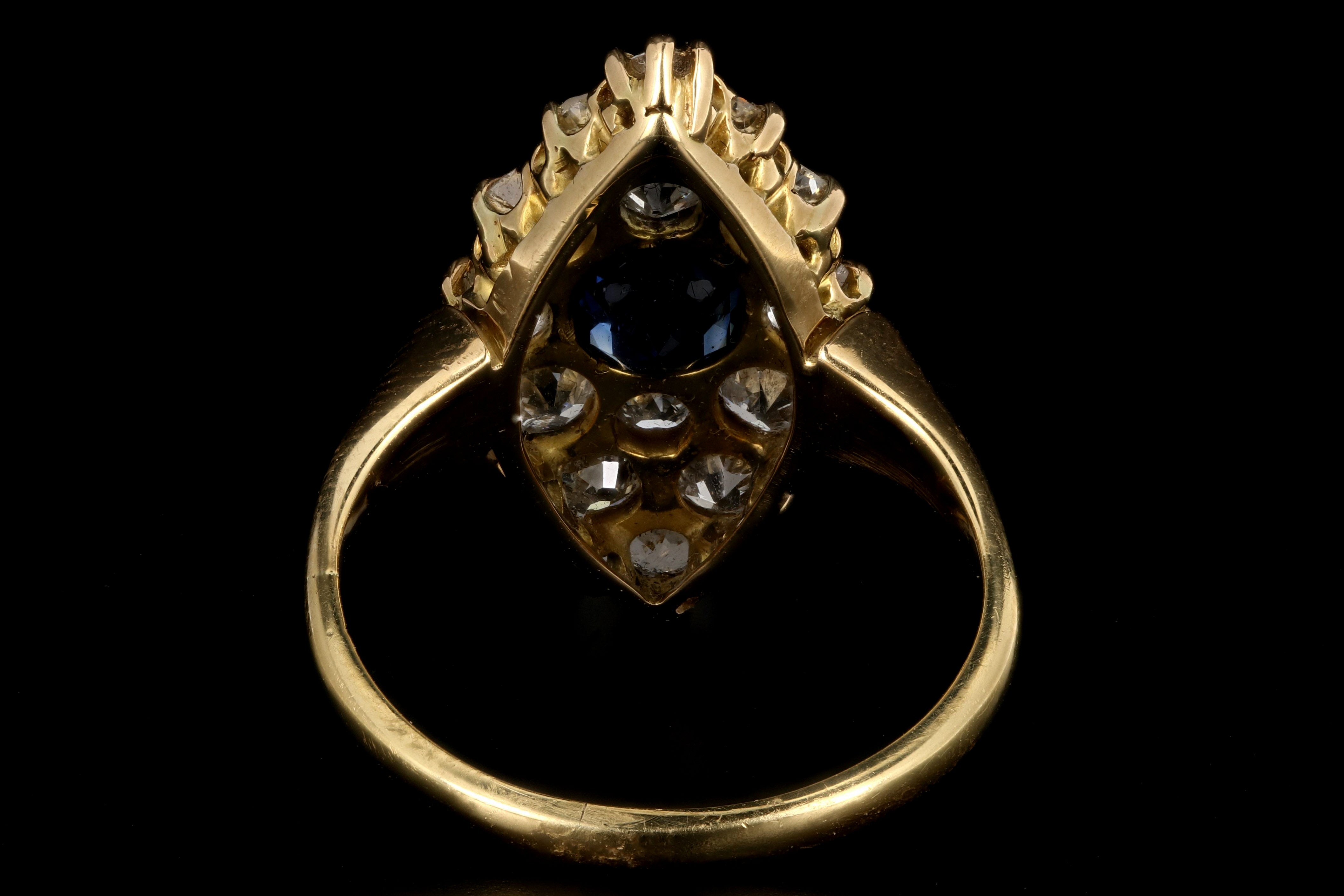 Victorian 18K Yellow Gold 1 Carat Natural No Heat Sapphire and Diamond Navette Ring - Queen May