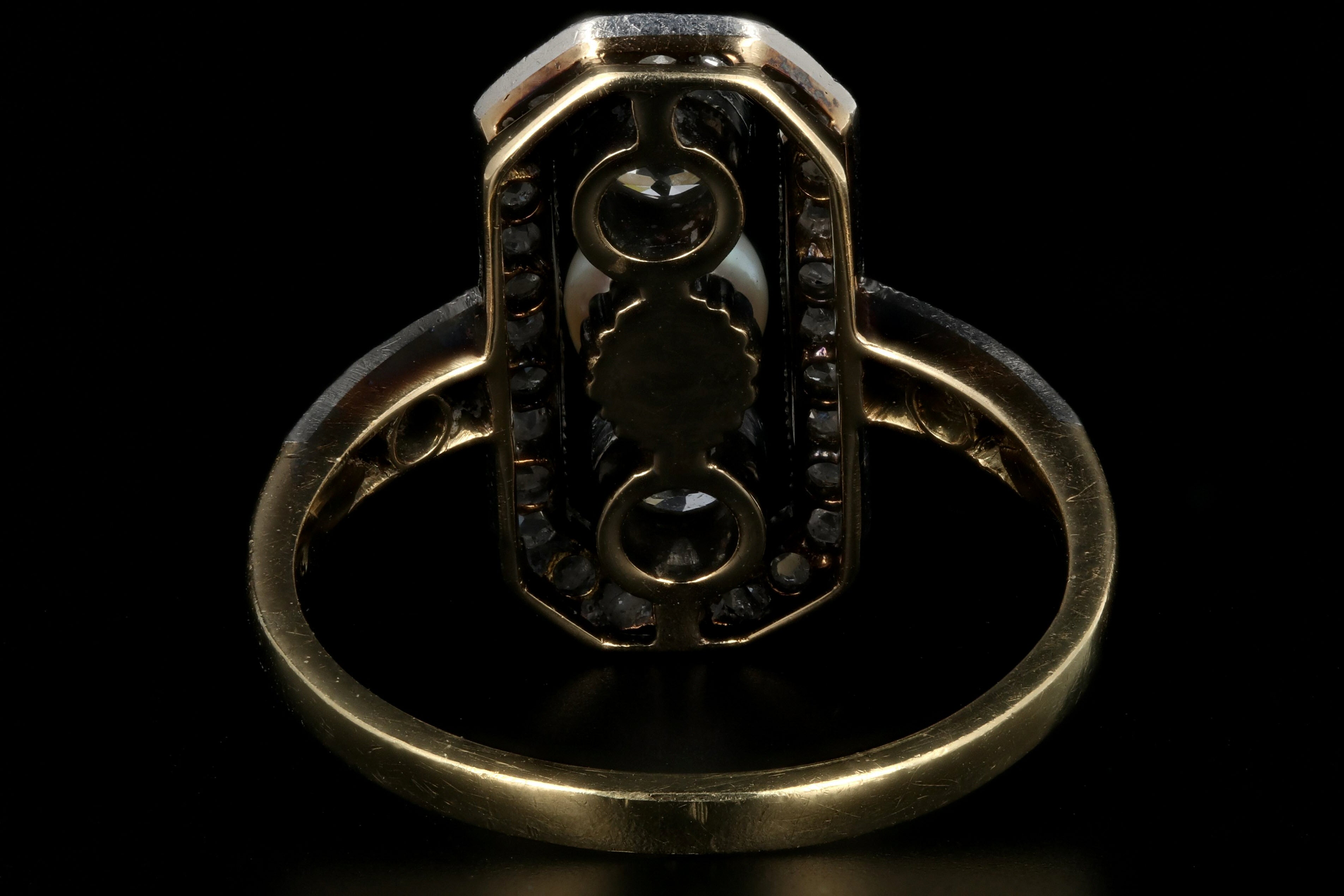 Edwardian 14K Yellow Gold & Platinum Diamond Pearl Ring c.1910 - Queen May