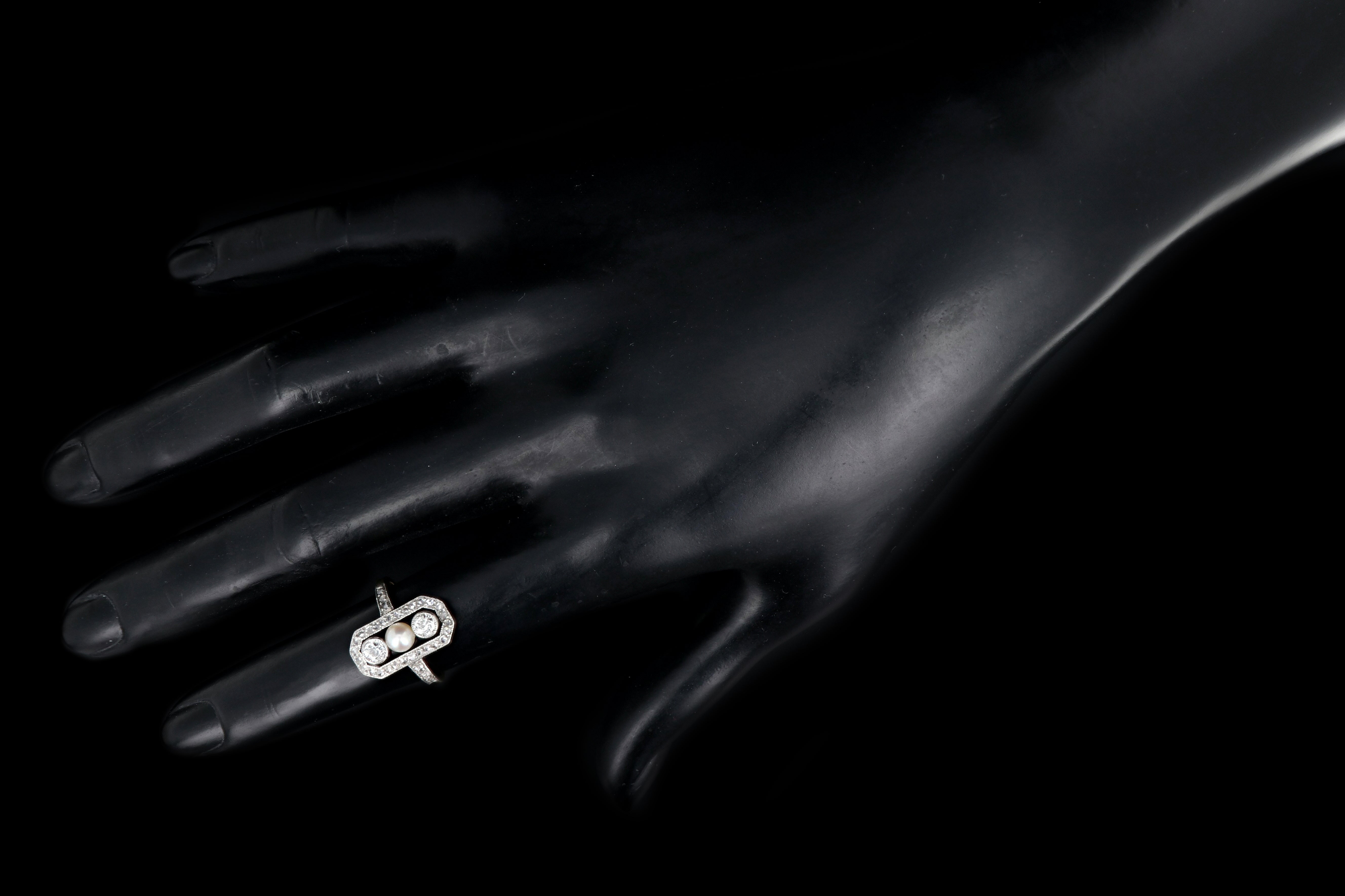 Edwardian 14K Yellow Gold & Platinum Diamond Pearl Ring c.1910 - Queen May