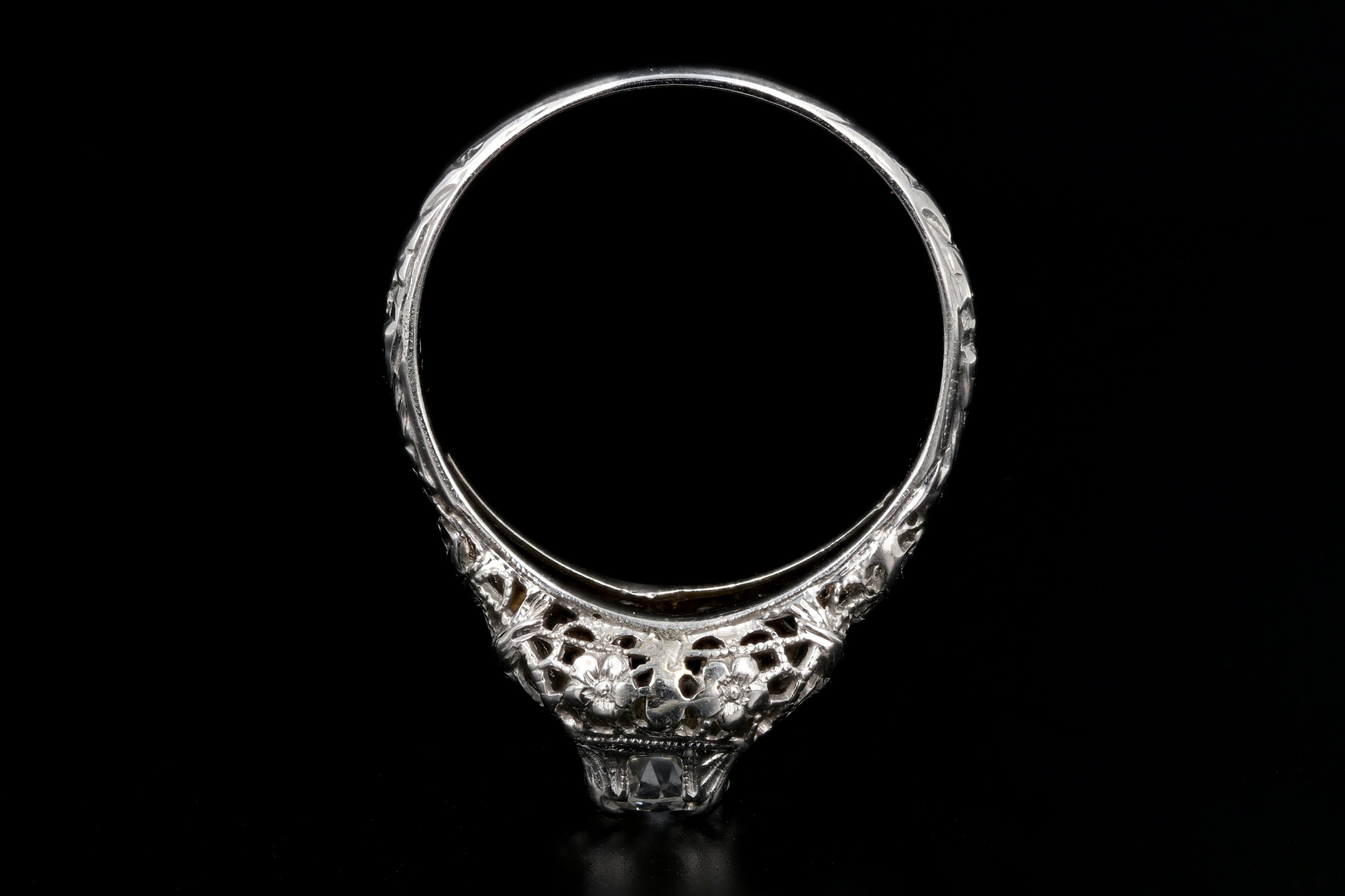 Art Deco 18K White Gold .36 Carat Diamond Engagement Ring - Queen May