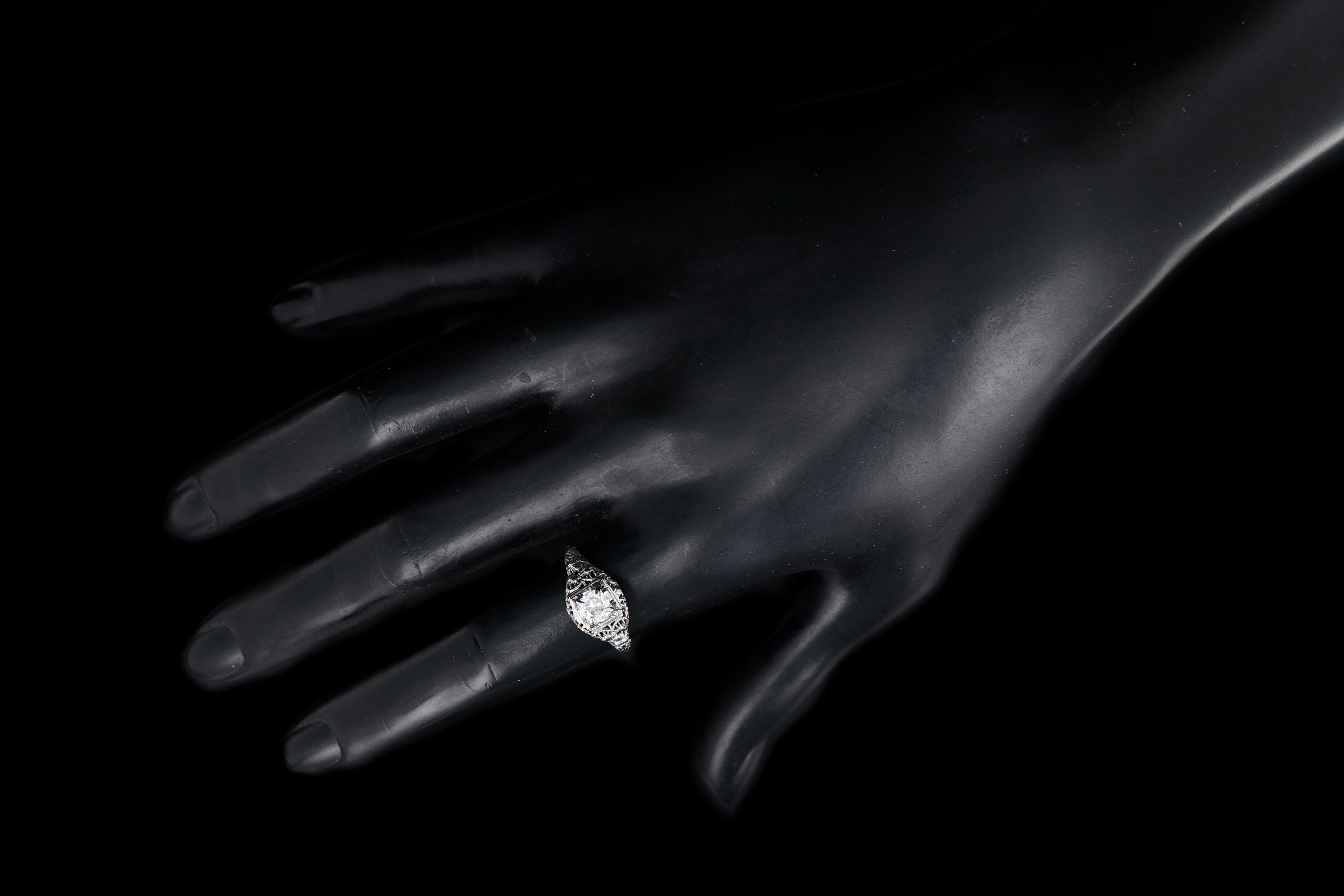 Art Deco 18K White Gold .36 Carat Diamond Engagement Ring - Queen May