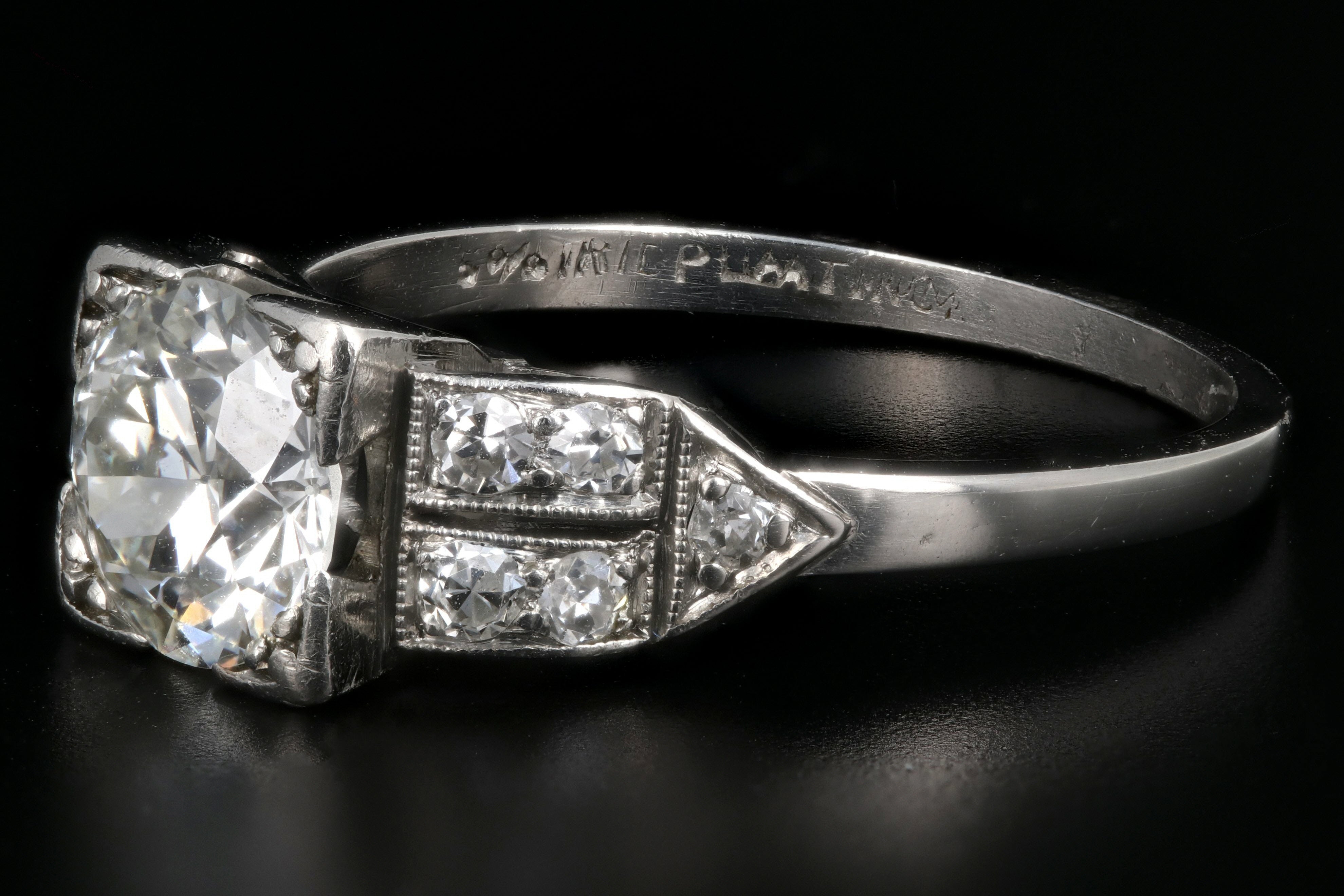 Art Deco Platinum 1.08 Carat Old European Cut Diamond Ring - Queen May