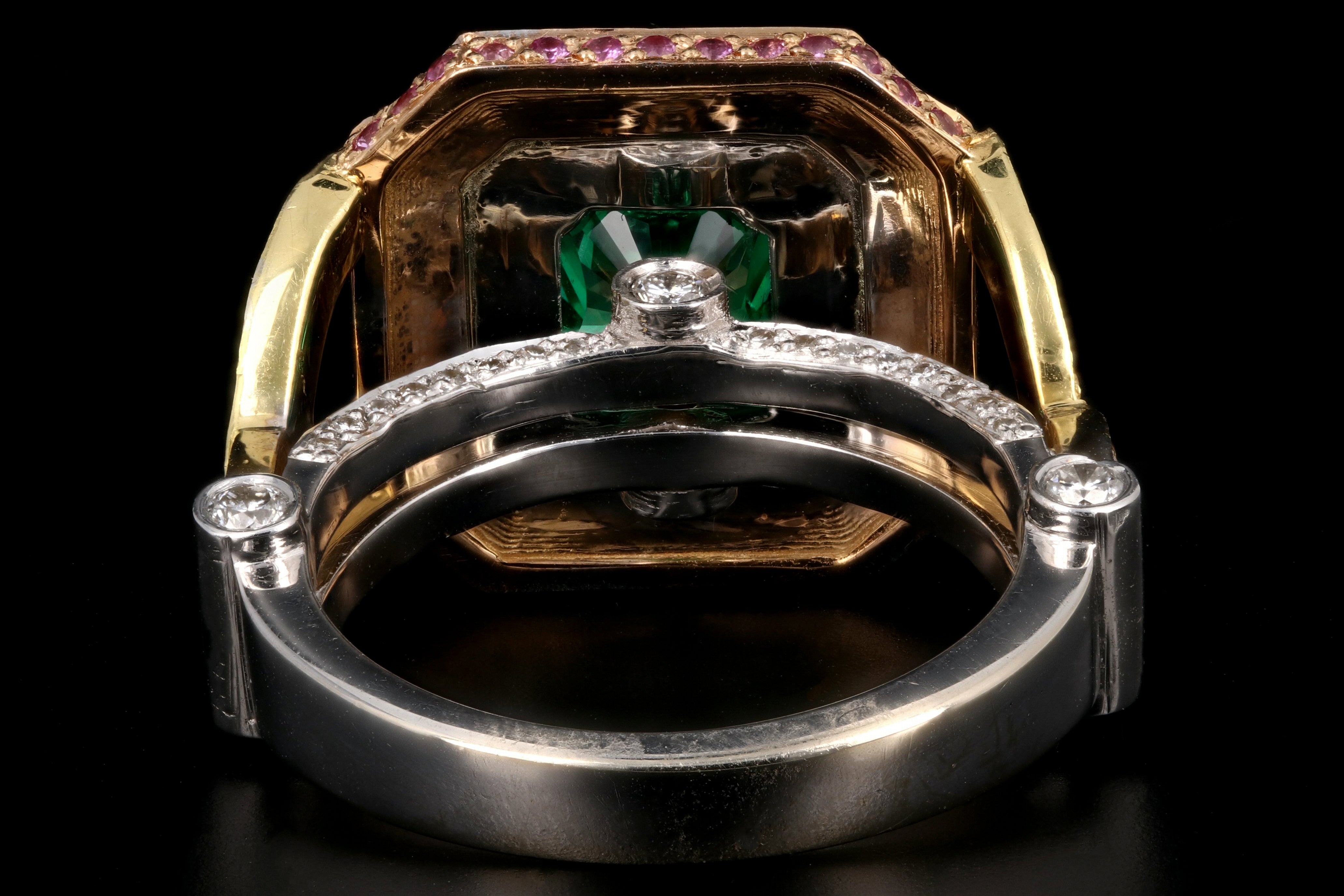 Modern 18k 2.2CT Tsavorite Set With Diamonds, Yellow and Pink Sapphires Ring - Queen May