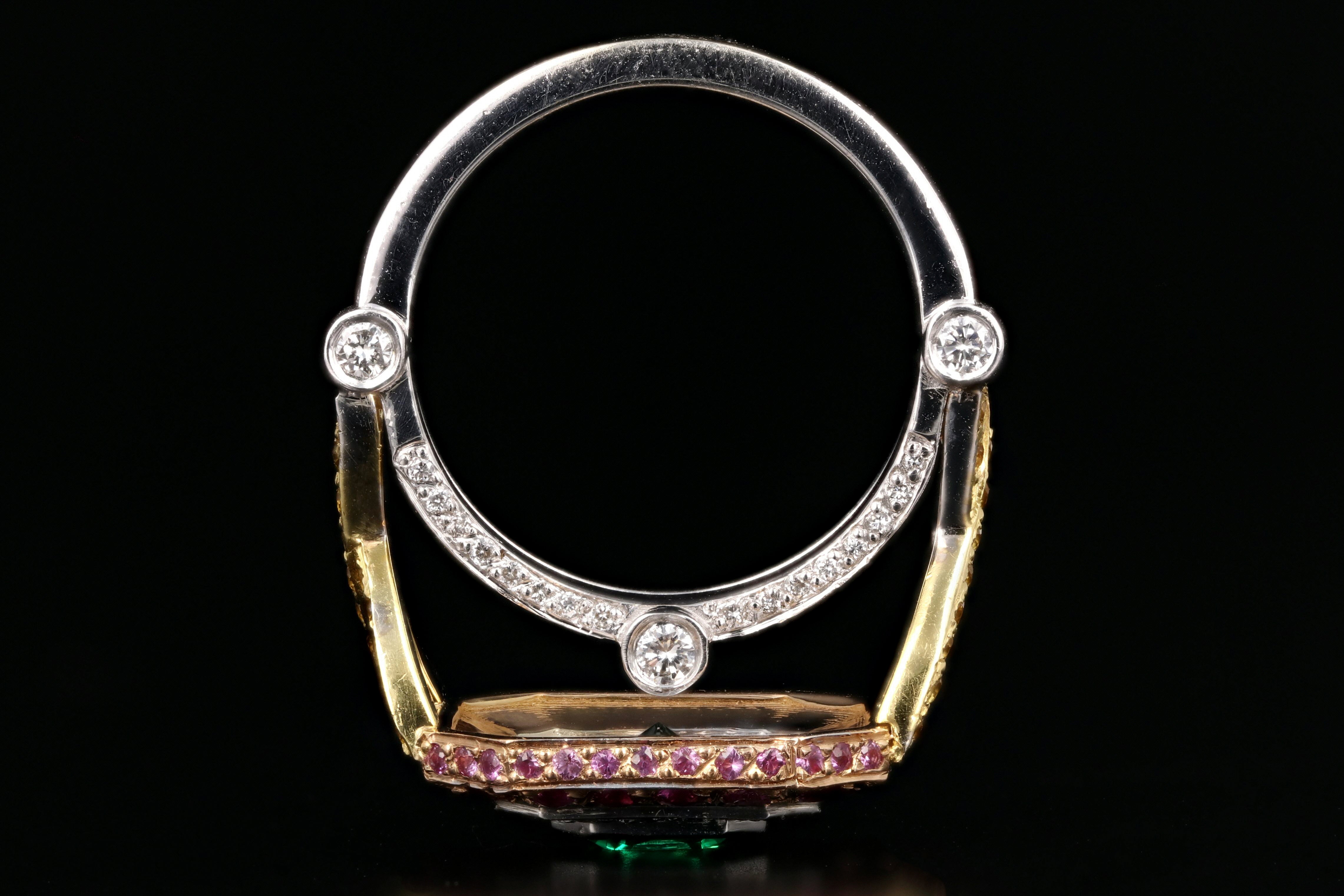Modern 18k 2.2CT Tsavorite Set With Diamonds, Yellow and Pink Sapphires Ring - Queen May