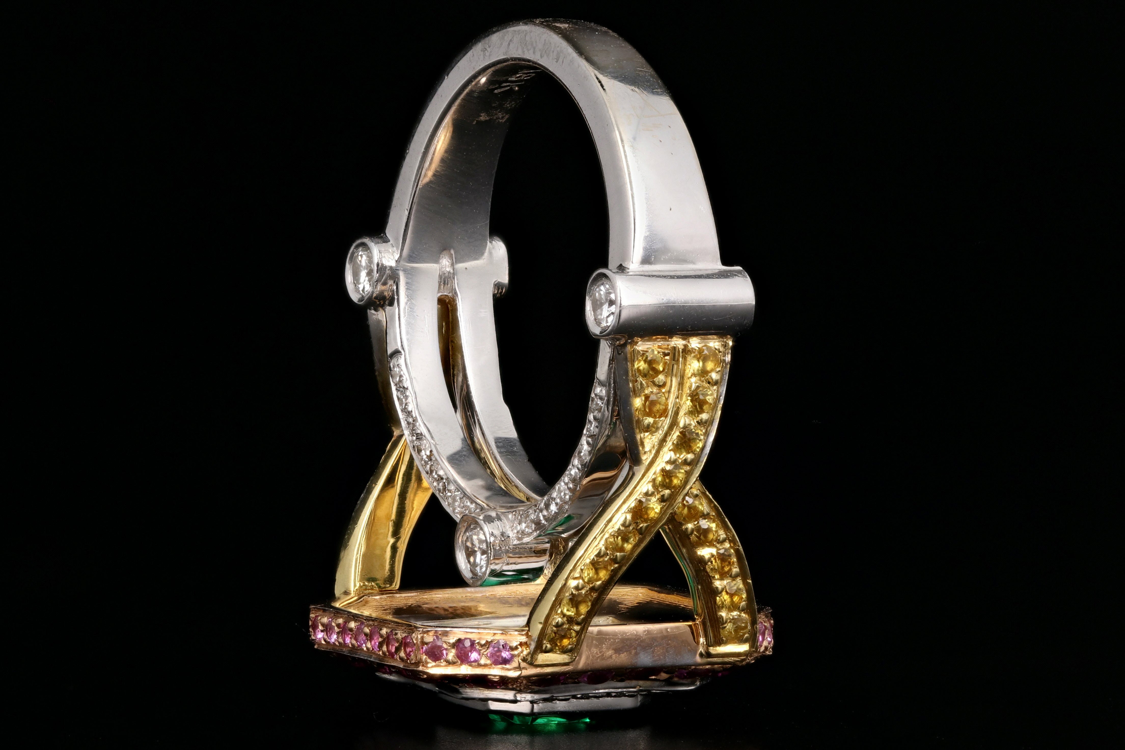 Modern 18k 2.2CT Tsavorite Set With Diamonds, Yellow and Pink Sapphires Ring - Queen May