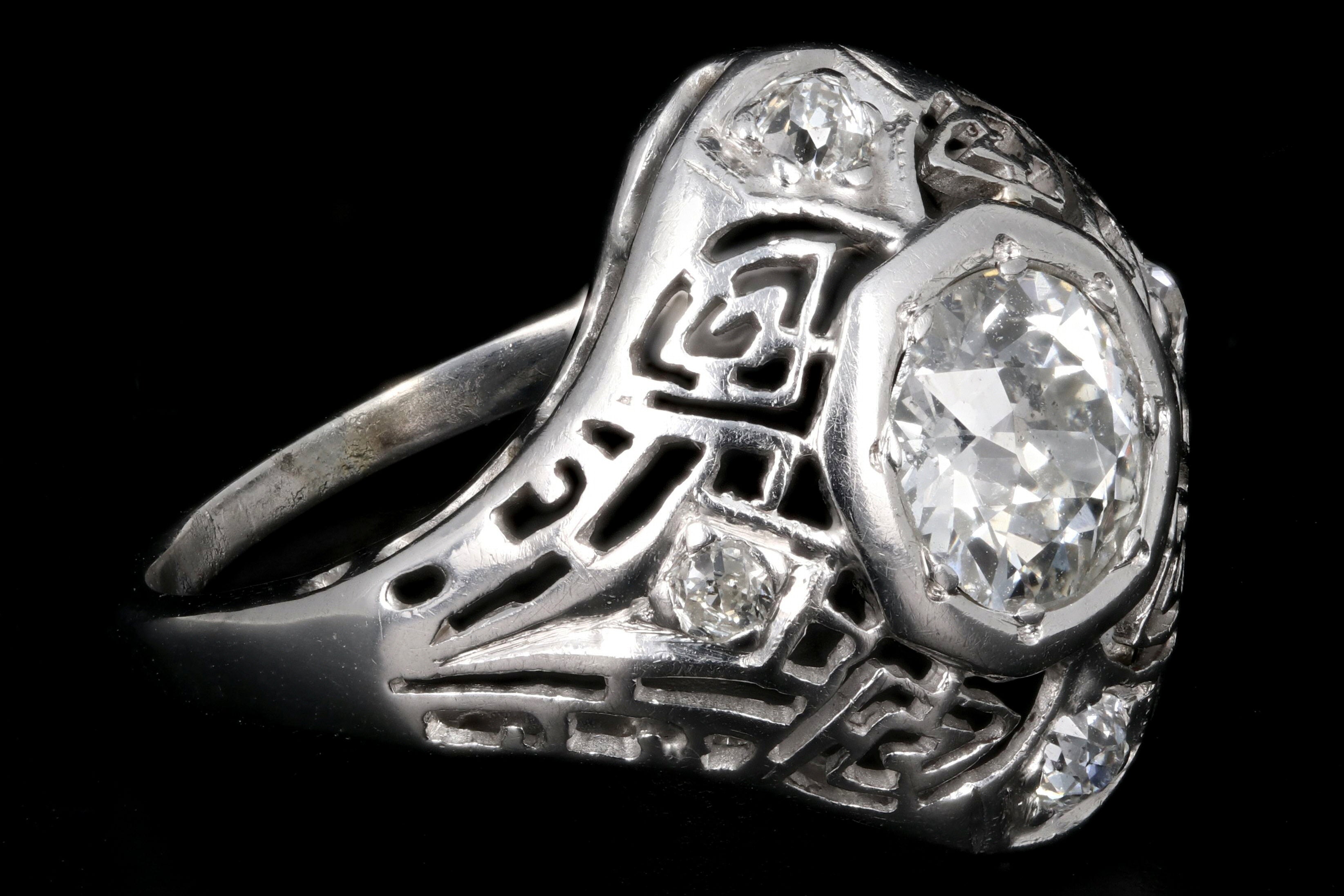 Art Deco 14K White Gold 1CT Old European Cut Diamond Ring - Queen May