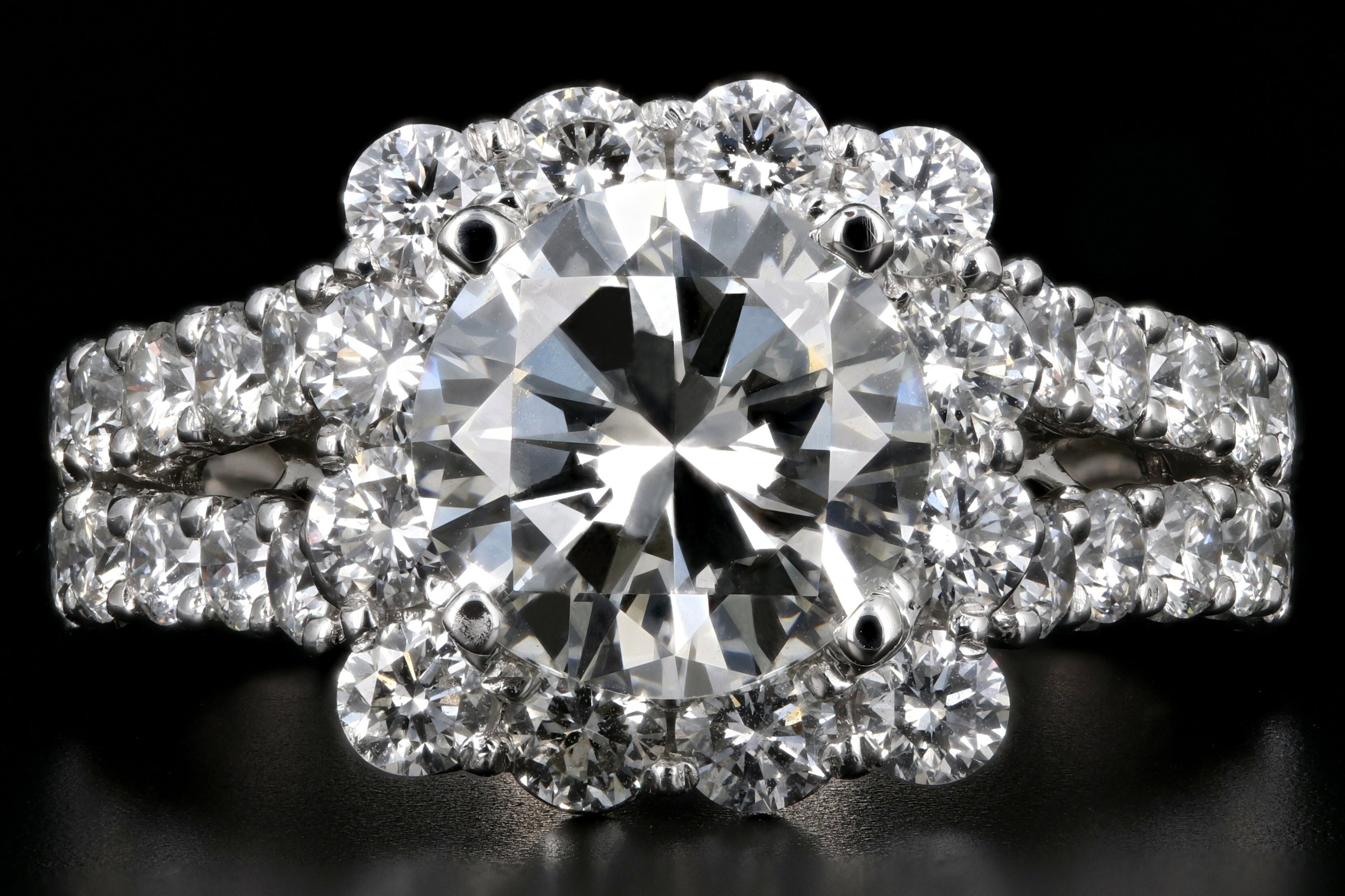 Modern 18K White Gold 2.45CT Round Cut Diamond Engagement Ring GIA Certified - Queen May